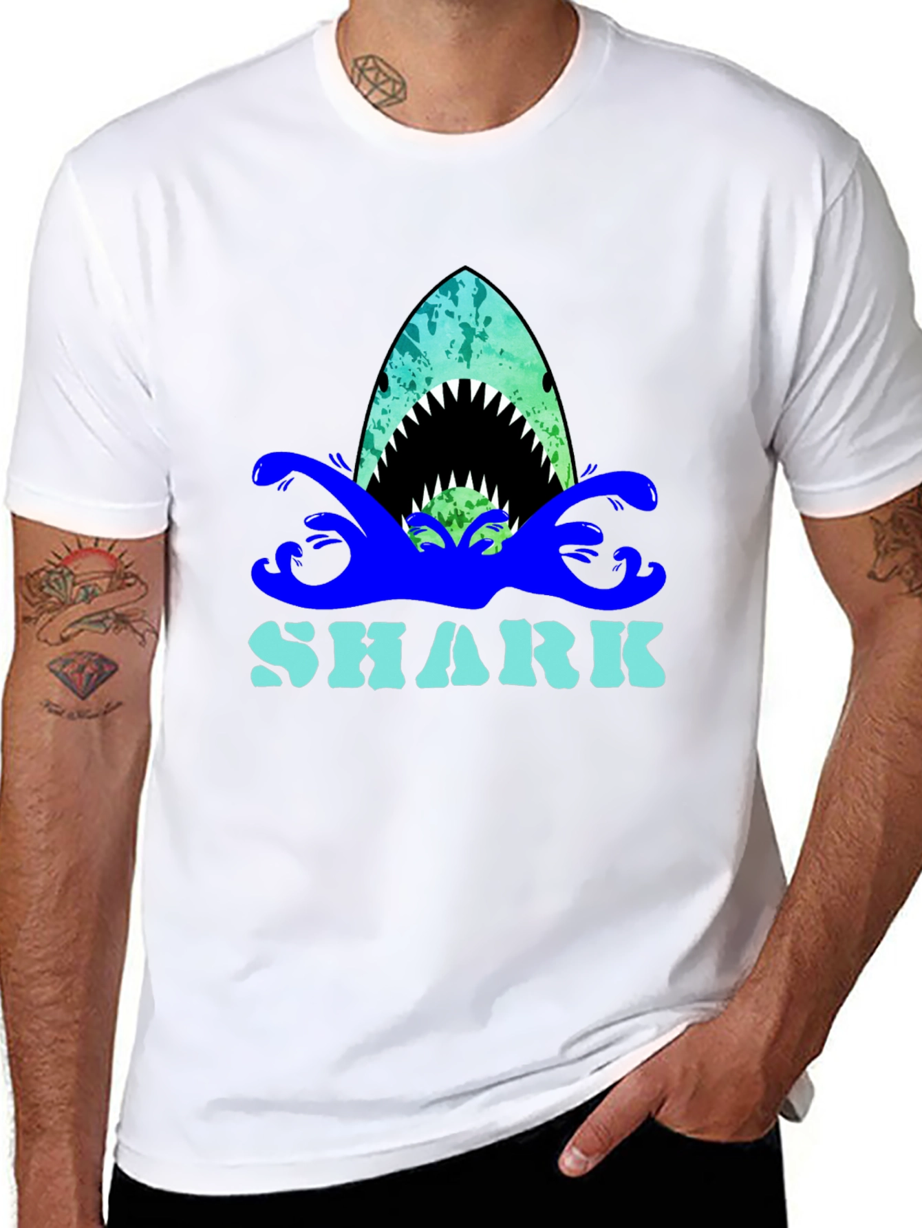 Black Shark Graphic Print Crew Neck T-Shirt view 8