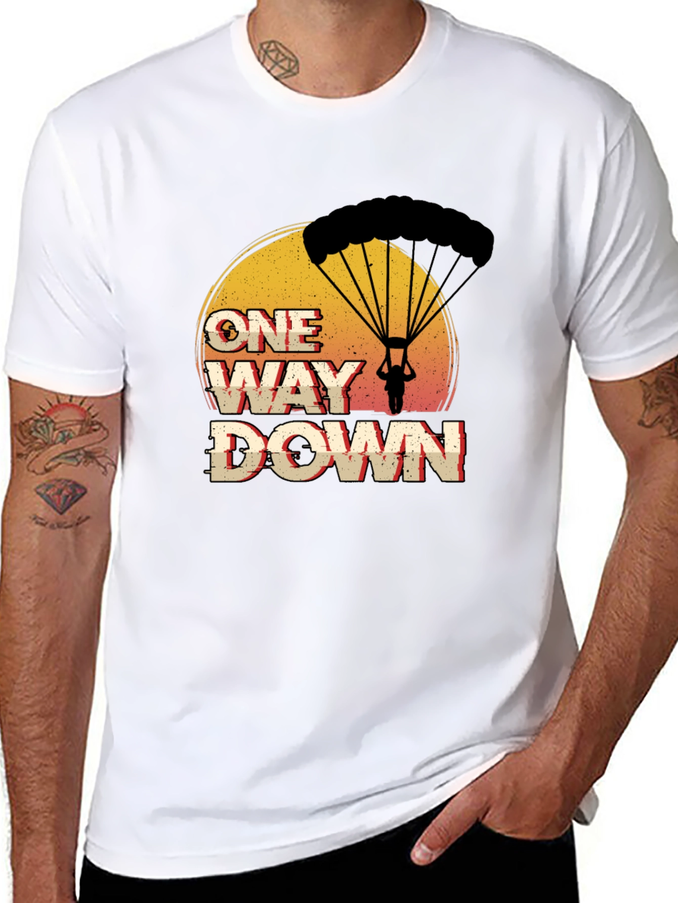 Black One Way Down Parachute Graphic T-Shirt view 8