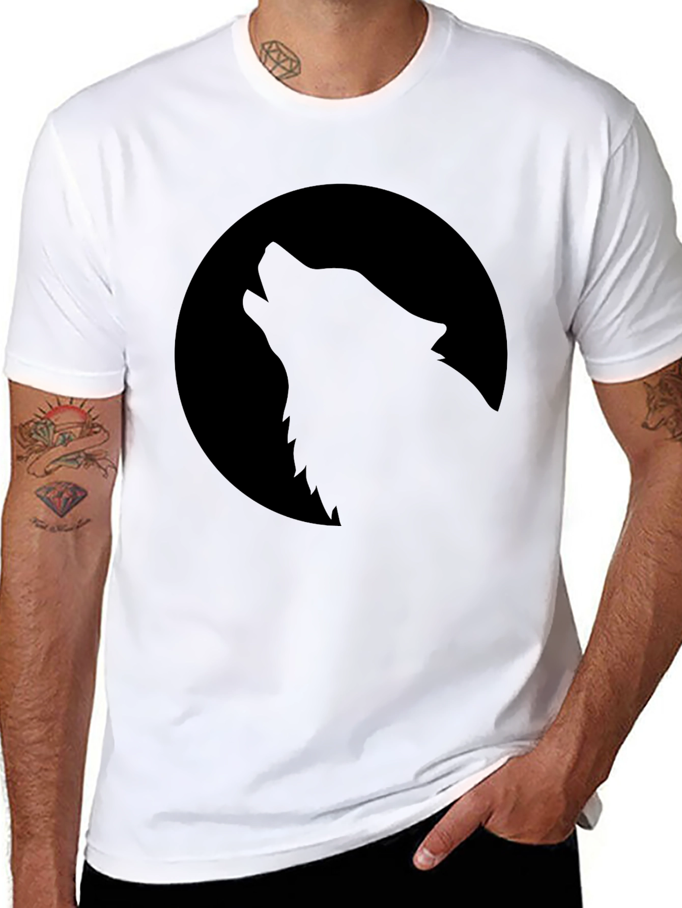 Black Wolf Howling at Moon Graphic Tee - Black view 8
