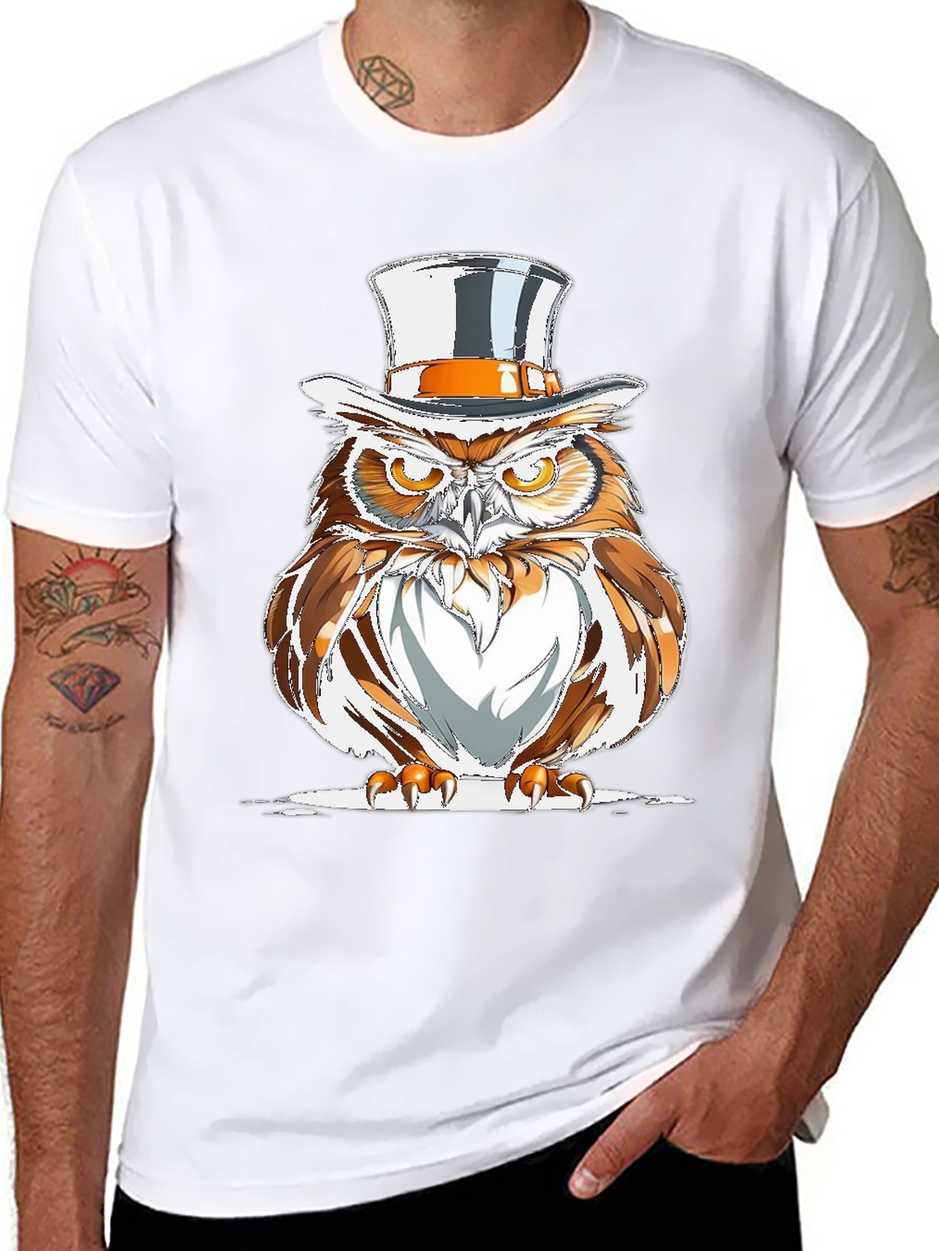 Black Owl Top Hat Graphic Tee - Men's Black T-Shirt view 8