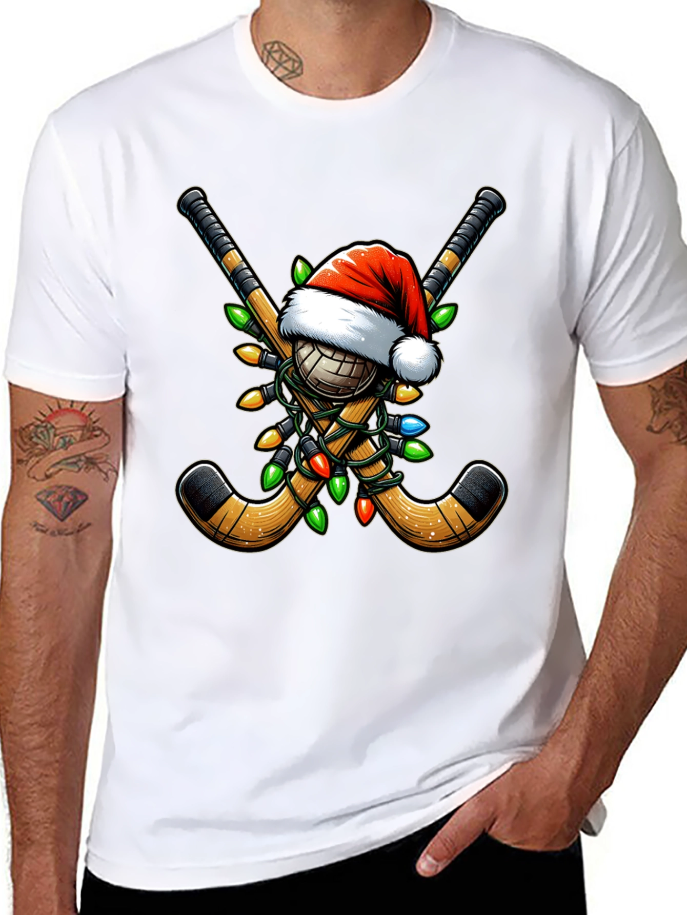 Black Festive Hockey Holiday T-Shirt view 8