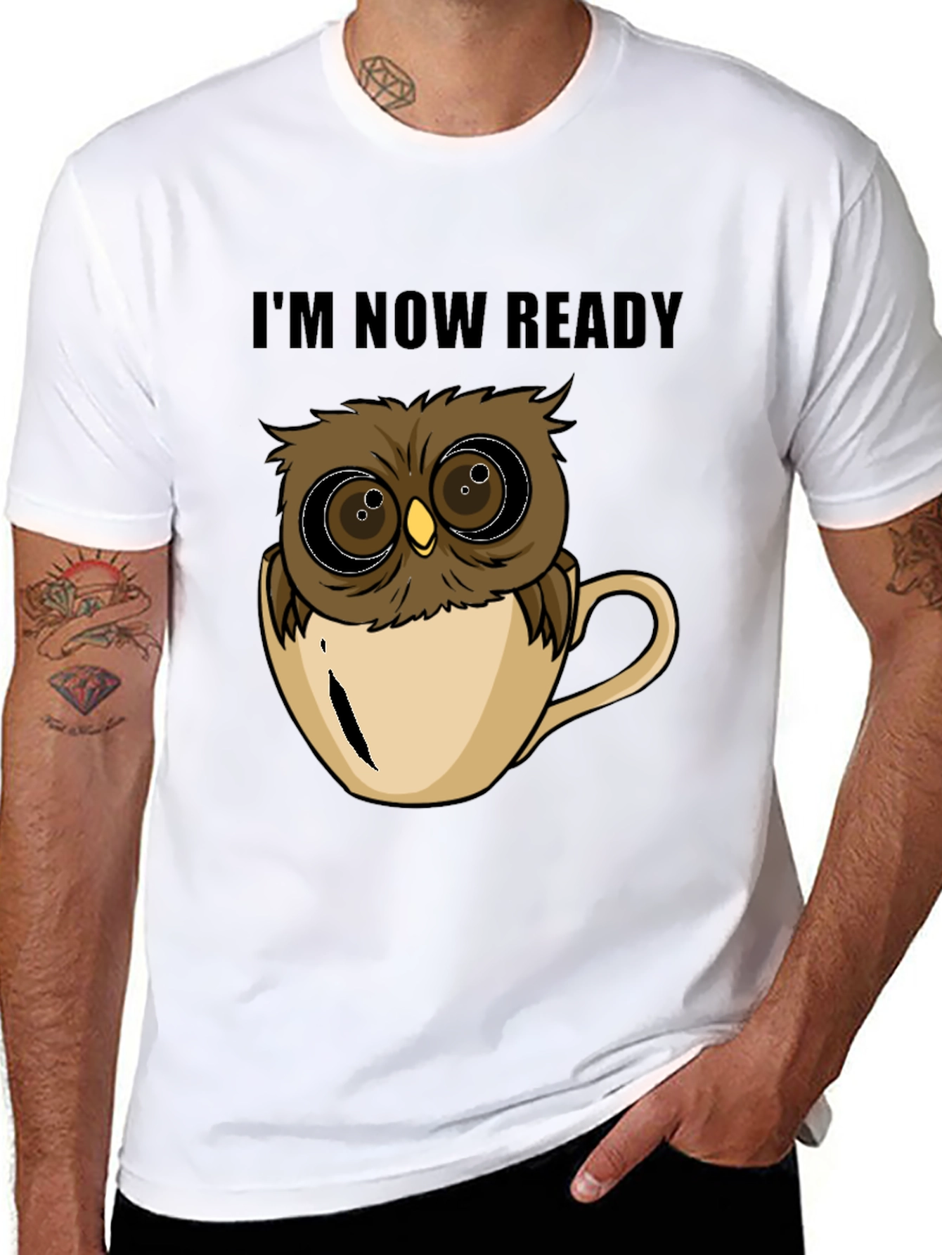 Black Owl in Cup T-Shirt - I'm Now Ready view 8