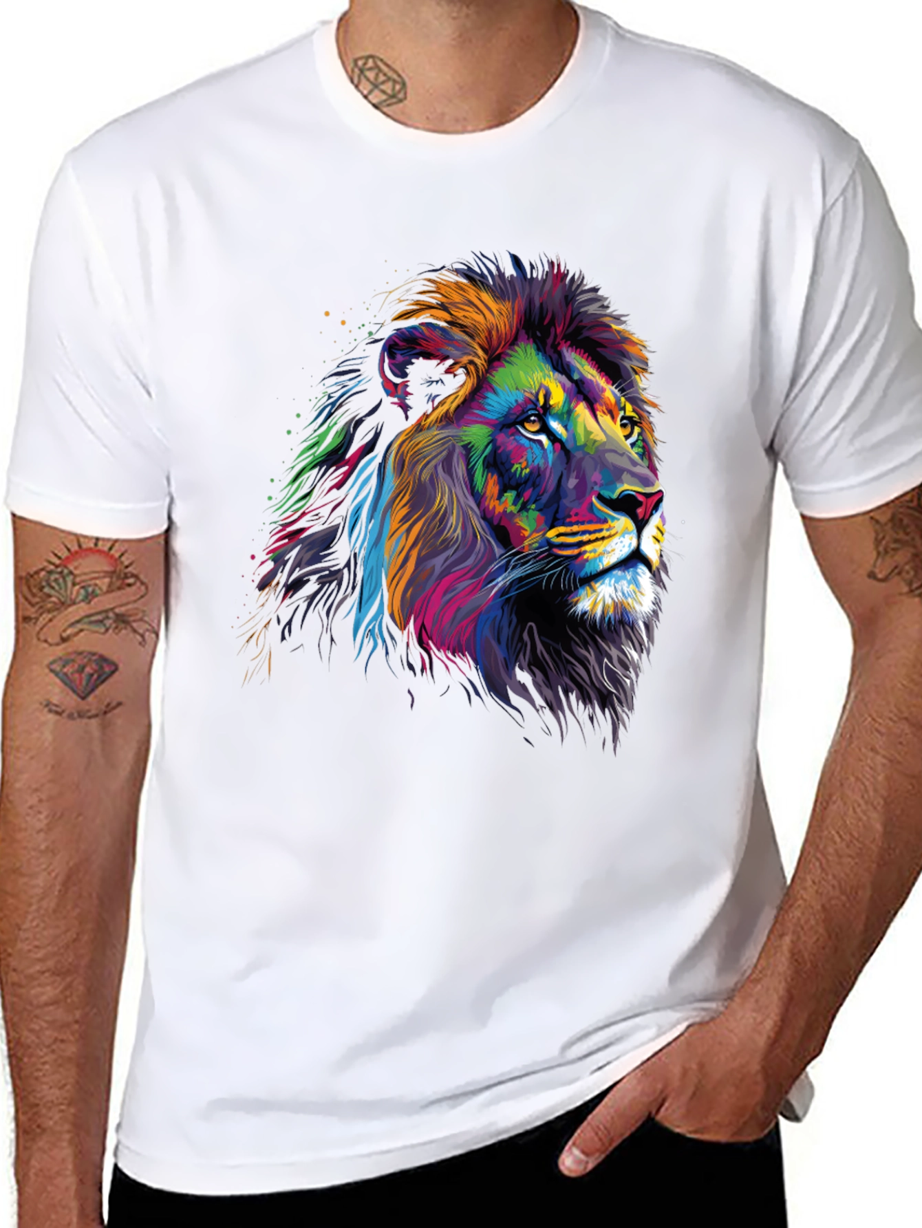 Black Vibrant Lion Graphic Tee - Bold Statement T-Shirt view 8
