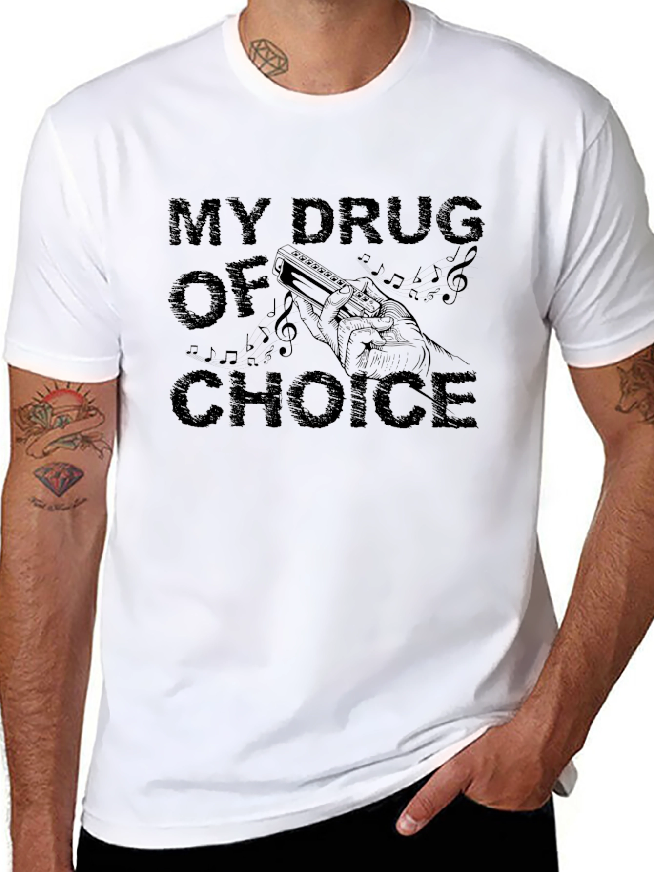 Black My Drug of Choice Harmonica T-Shirt view 8