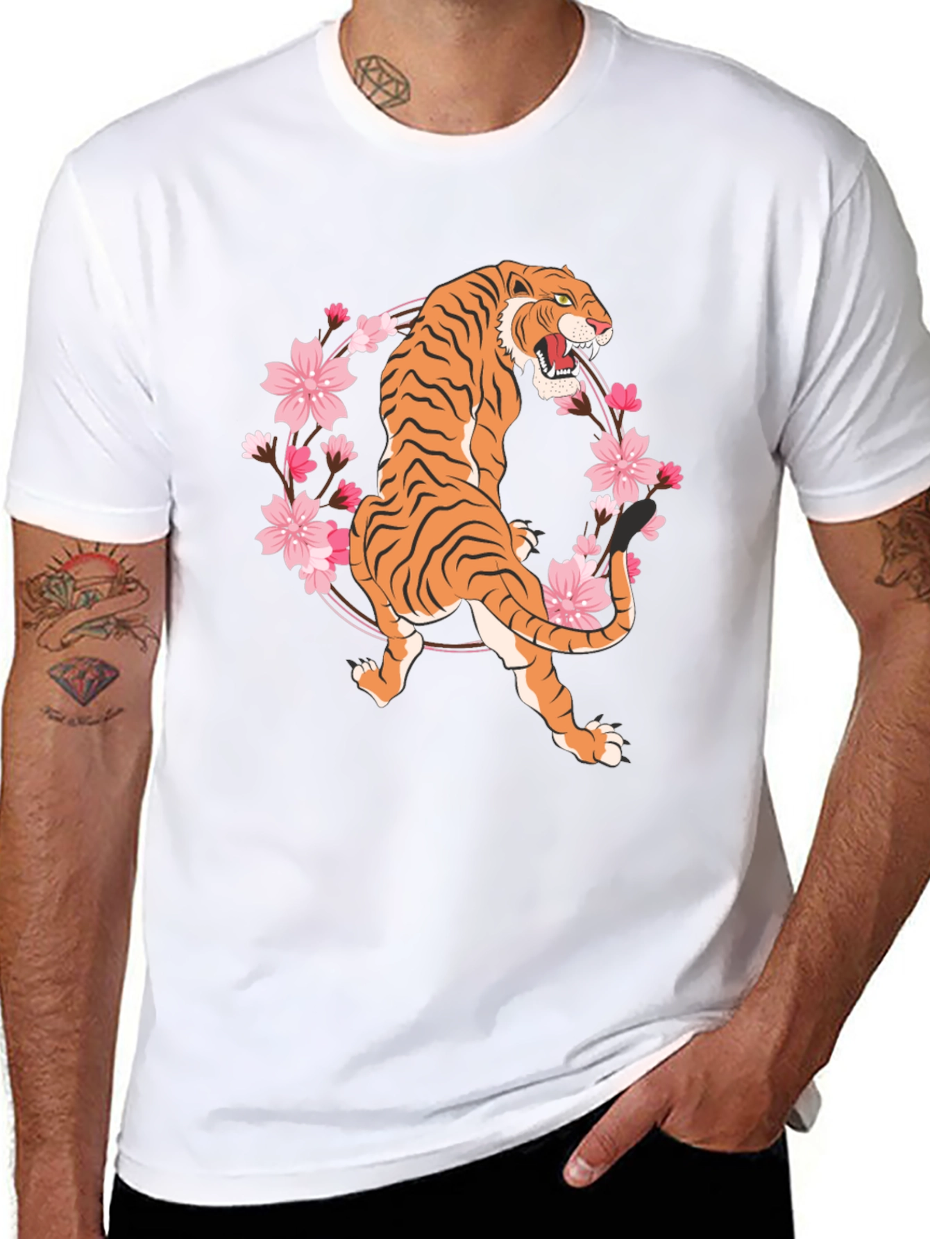 Black Tiger & Cherry Blossom Graphic Tee - Black view 8