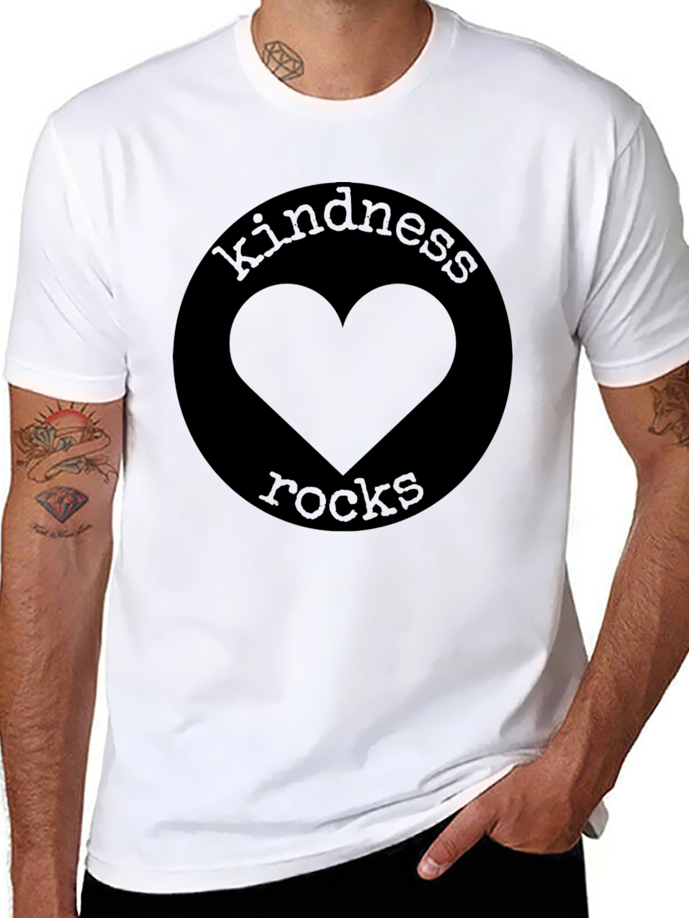 Black Kindness Rocks Graphic Tee - Black T-Shirt with Heart Design view 8