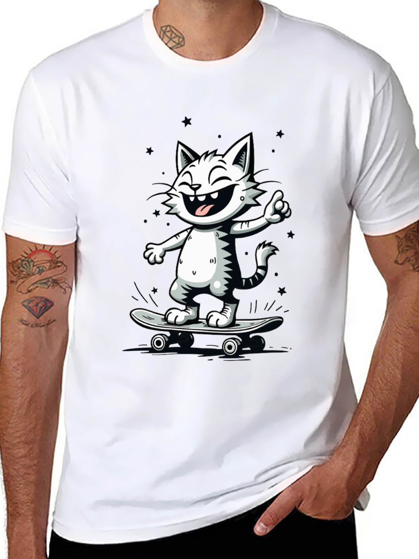 Black Cool Cat Skateboard T-Shirt - Black view 8