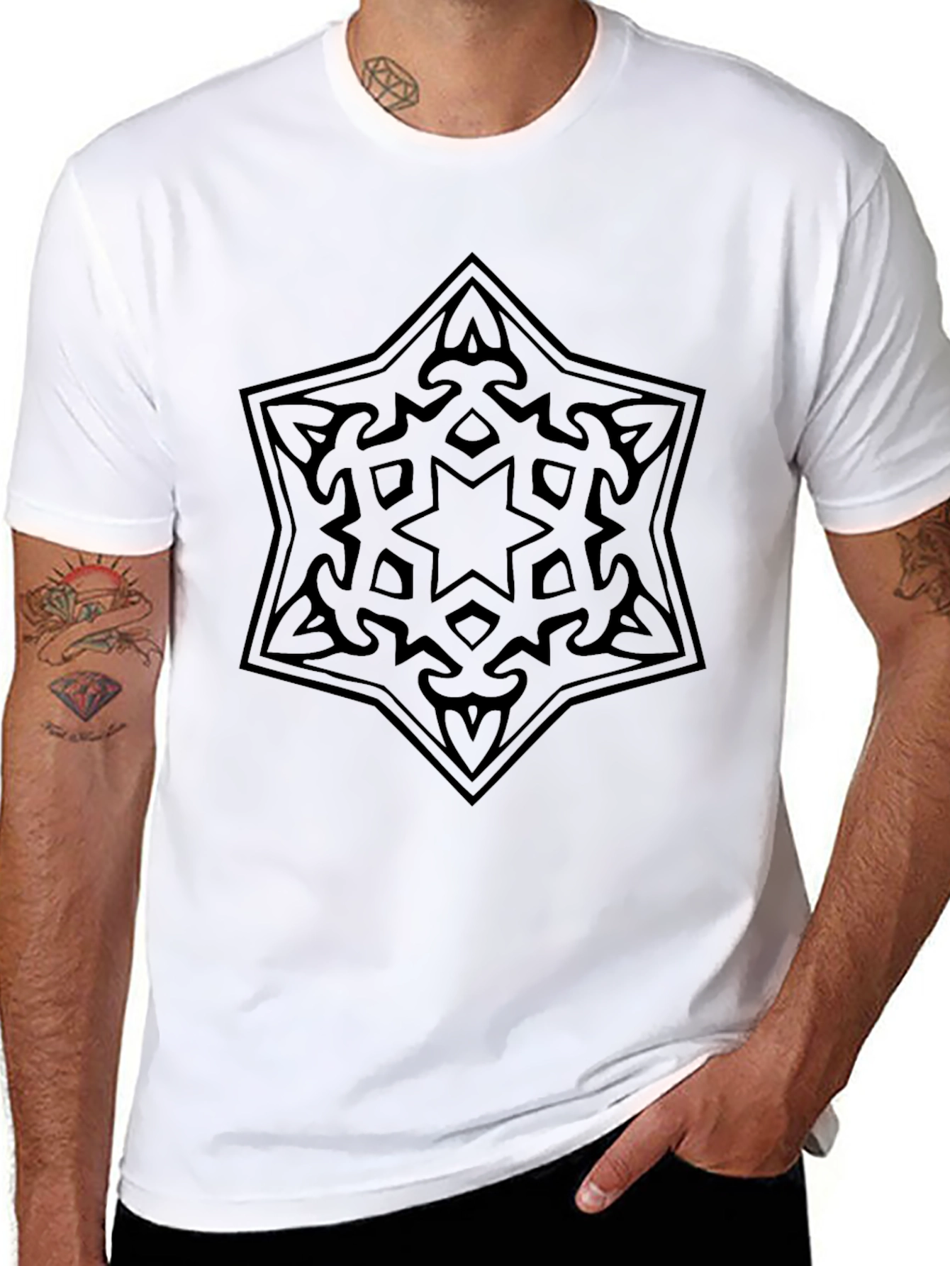 Black Men's Black T-Shirt with Star Design view 8