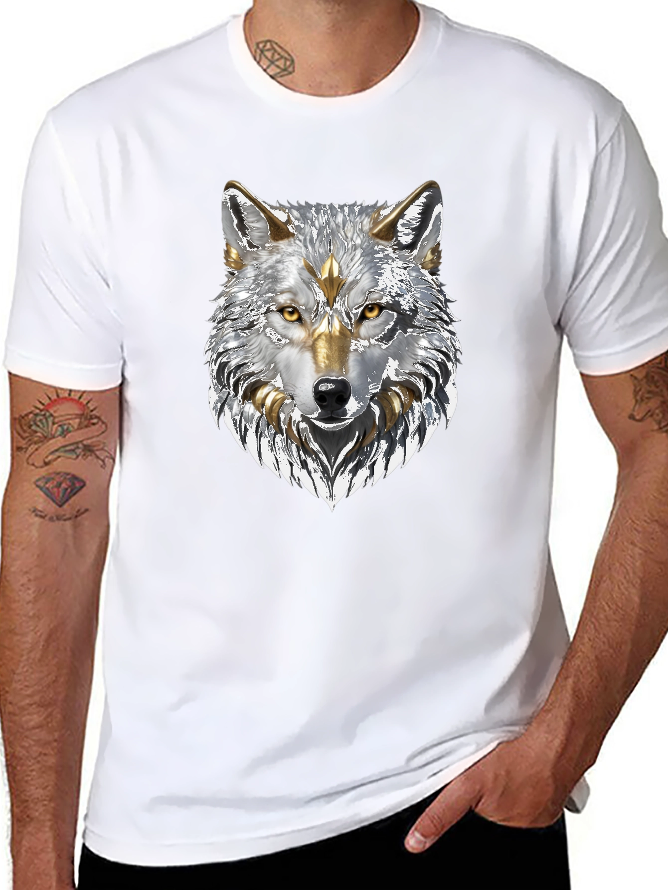 Black Wolf Graphic Tee - Silver and Gold Design view 8
