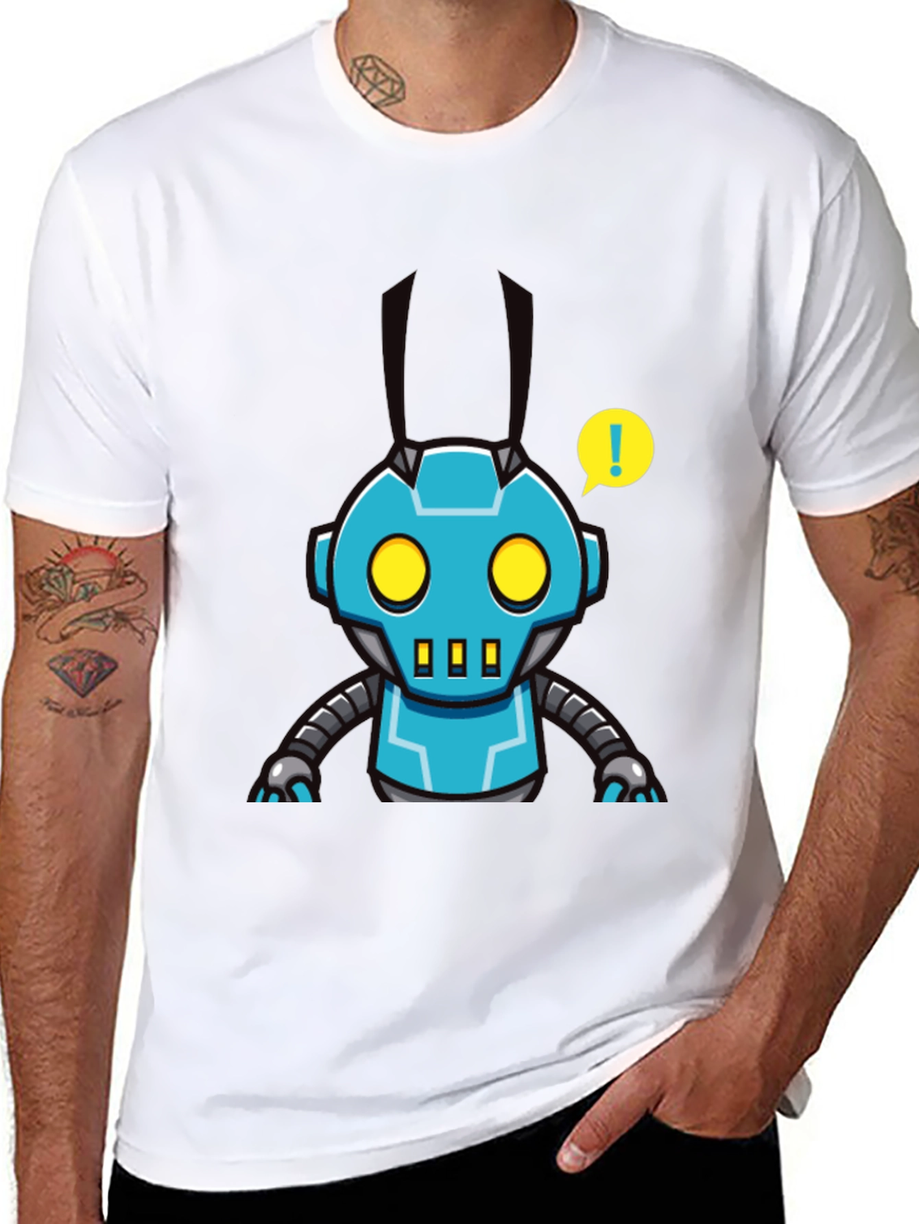 Black Robot Graphic Tee - Black T-Shirt with Funky Robot Design view 8
