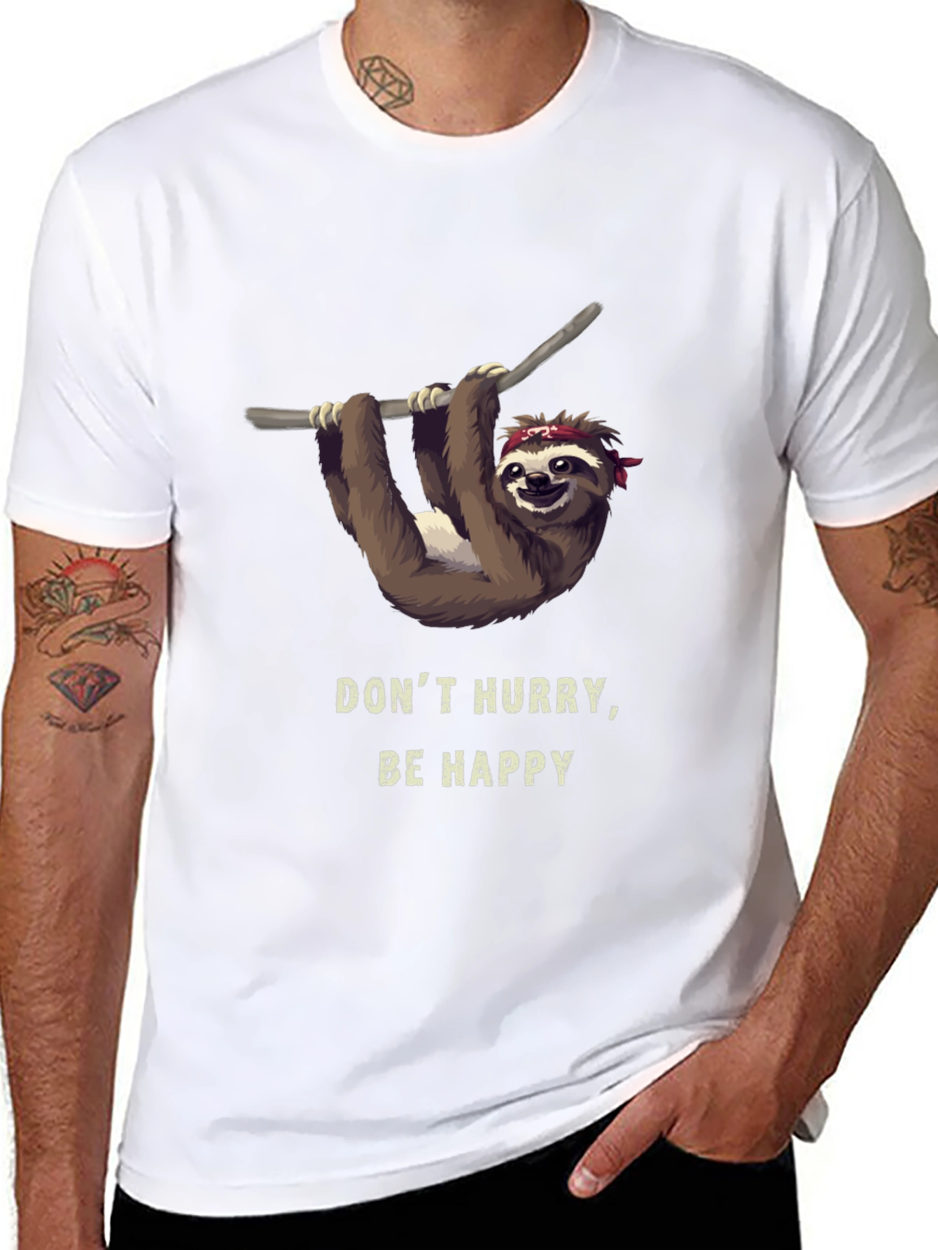 Black Don't Hurry, Be Happy Sloth T-Shirt view 8