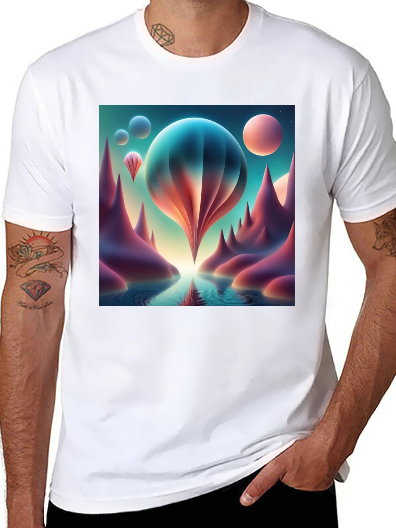 Black Surreal Landscape Graphic Tee view 8