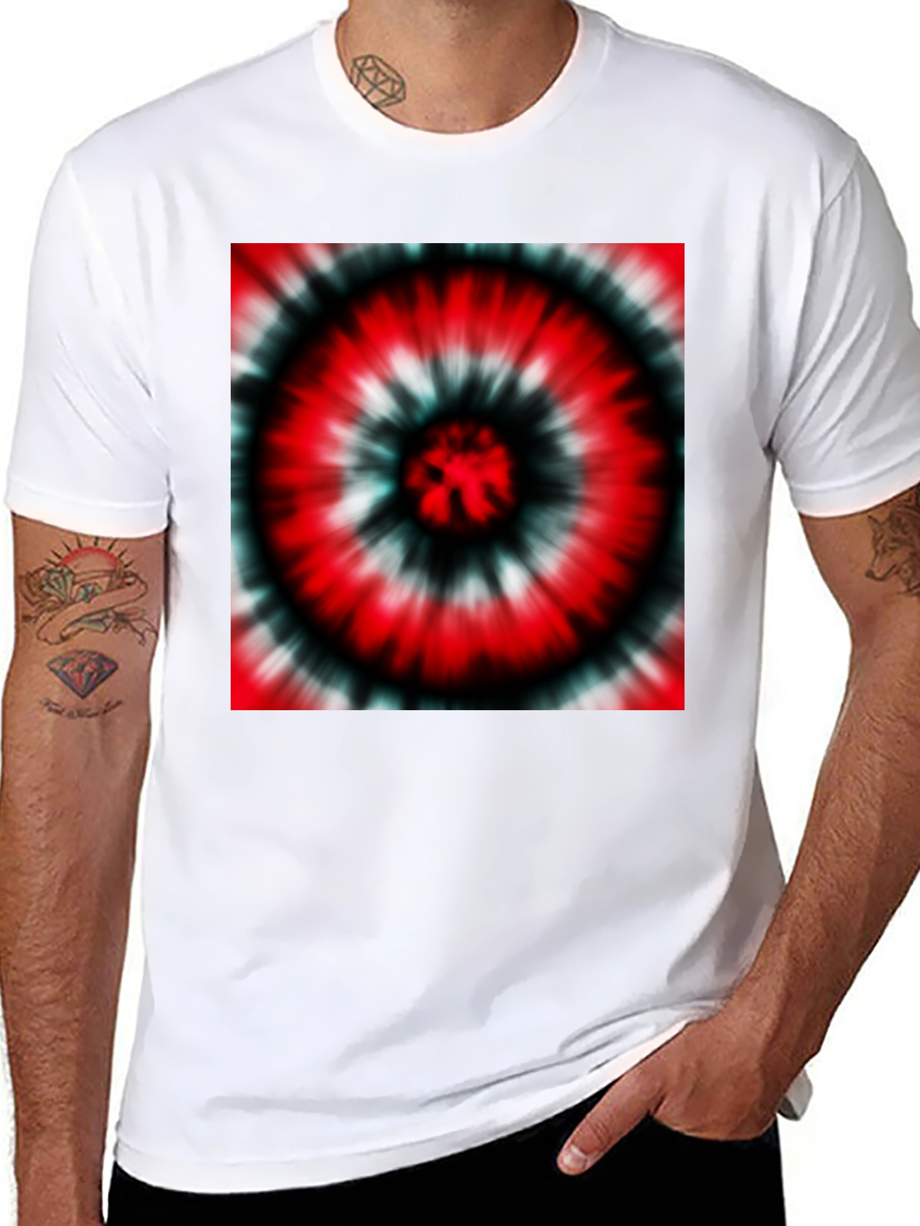 Black Red Tie-Dye Graphic Black T-Shirt view 8