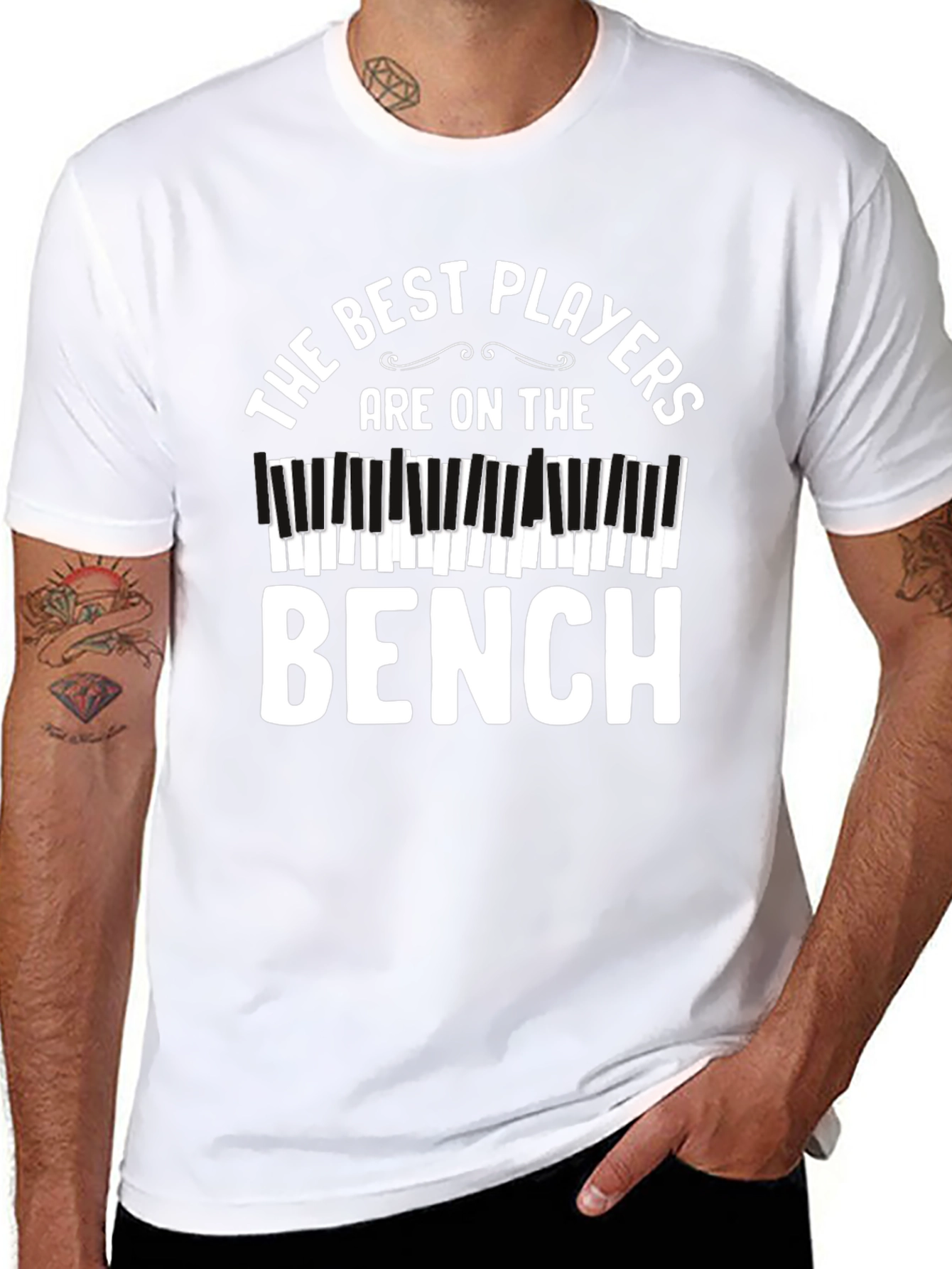 Black Funny Piano Player T-Shirt - Best Players on the Bench view 8