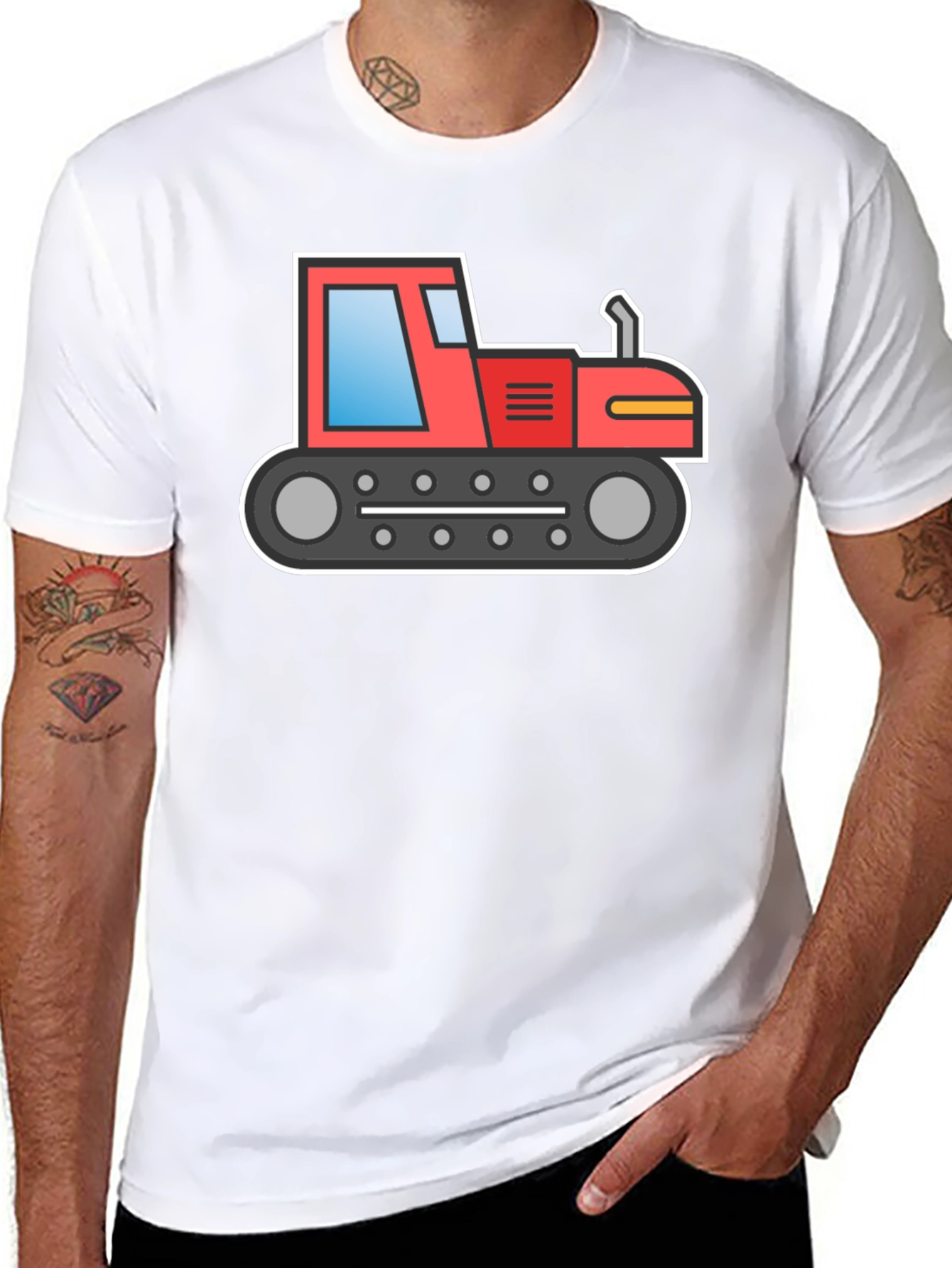 Black Cartoon Tractor Graphic T-Shirt view 8