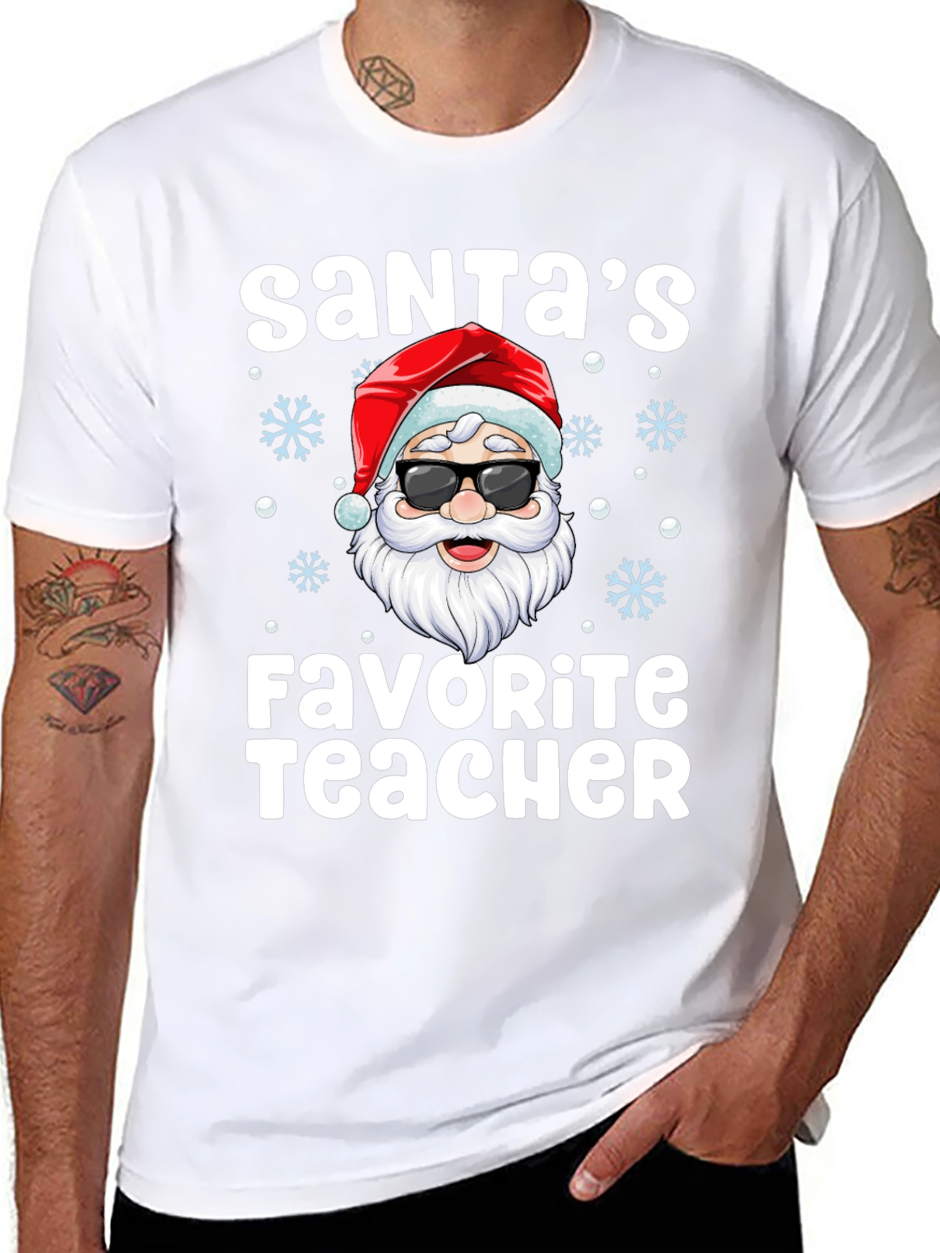 Black Santa's Favorite Teacher T-Shirt Christmas Holiday view 8