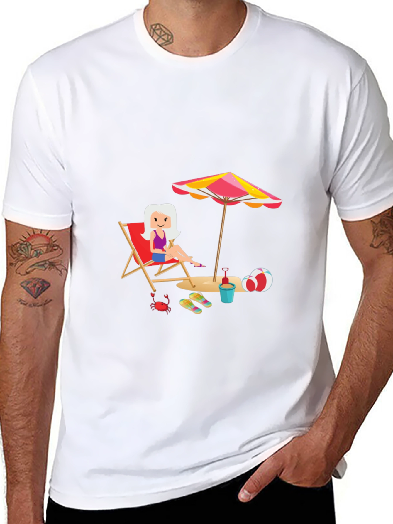 Black Fun Beach Cartoon Graphic Black T-Shirt view 8
