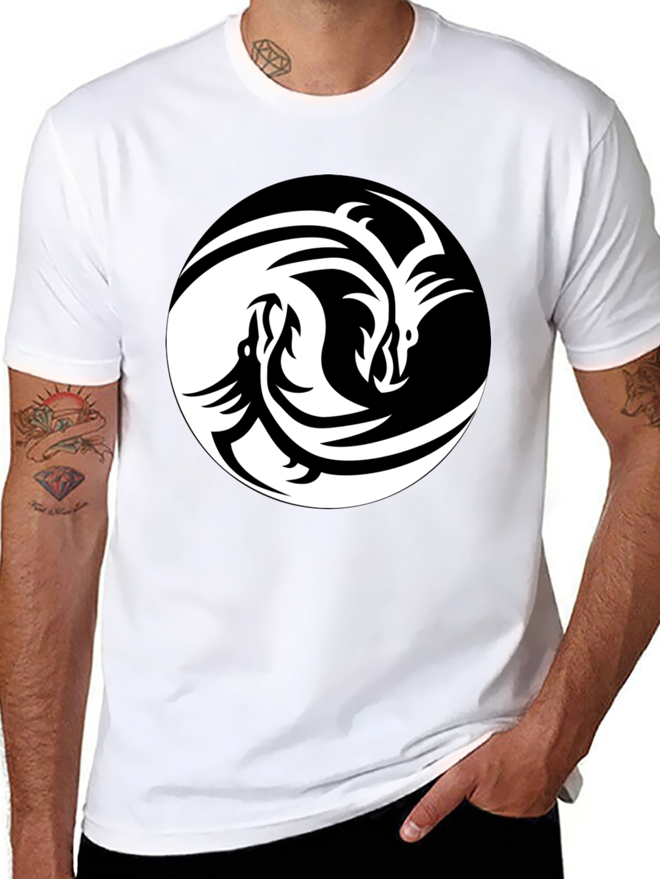 Black Yin Yang Dragon Graphic Tee - Black view 8