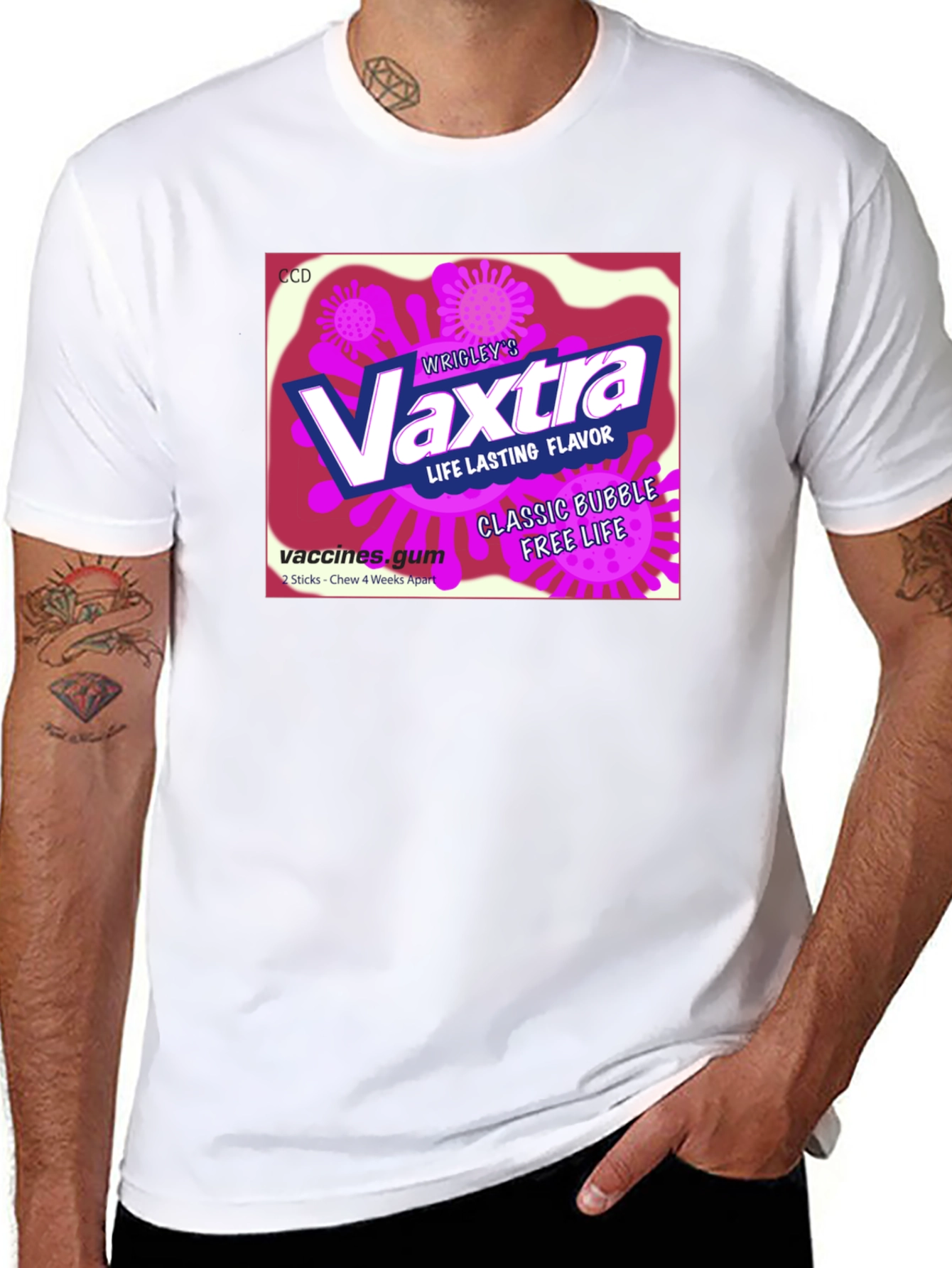 Black Vaxtra Gum T-Shirt - Funny Vaccine Design view 8