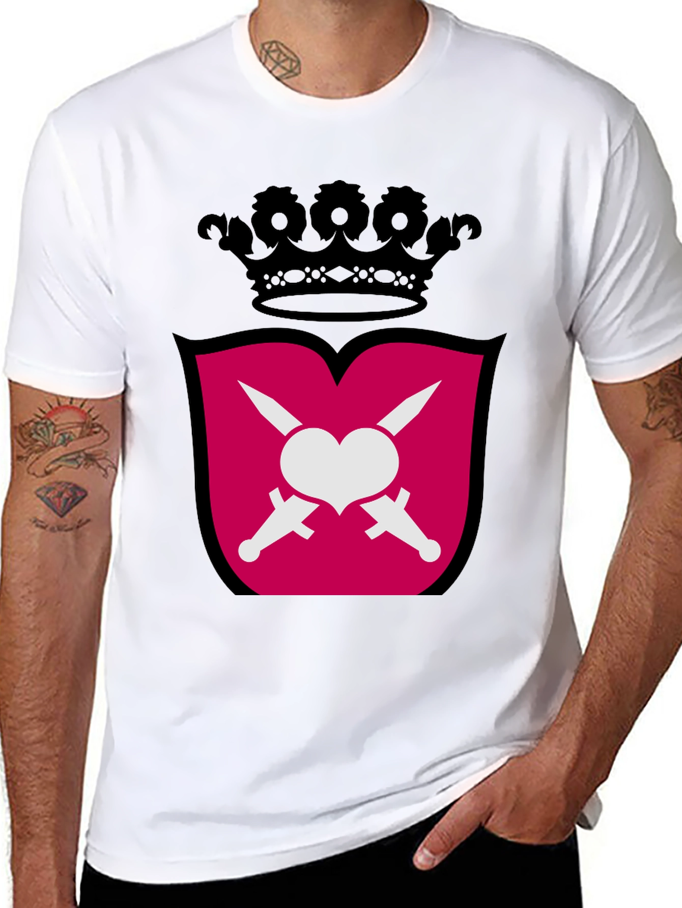 Black Heart & Swords Crest Graphic T-Shirt view 8