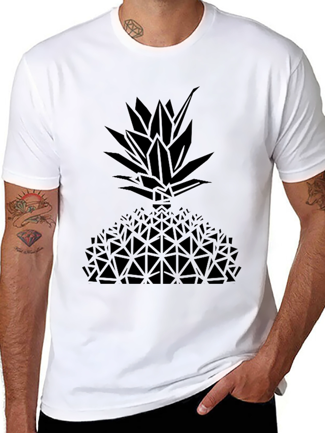 Black Geometric Pineapple Graphic Tee - Black view 8