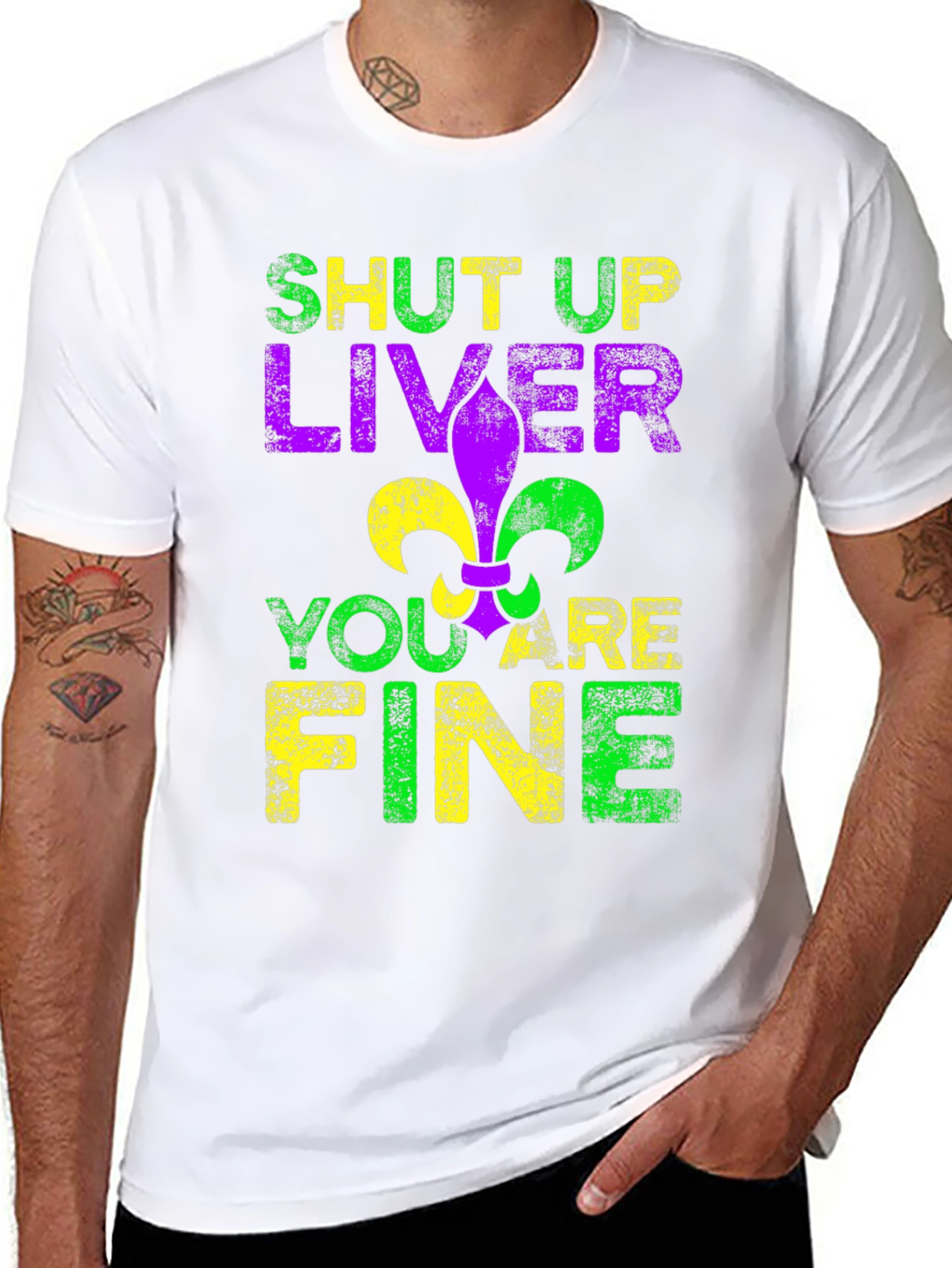 Black Funny Shut Up Liver T-Shirt, Mardi Gras Fleur de Lis Graphic Tee view 8