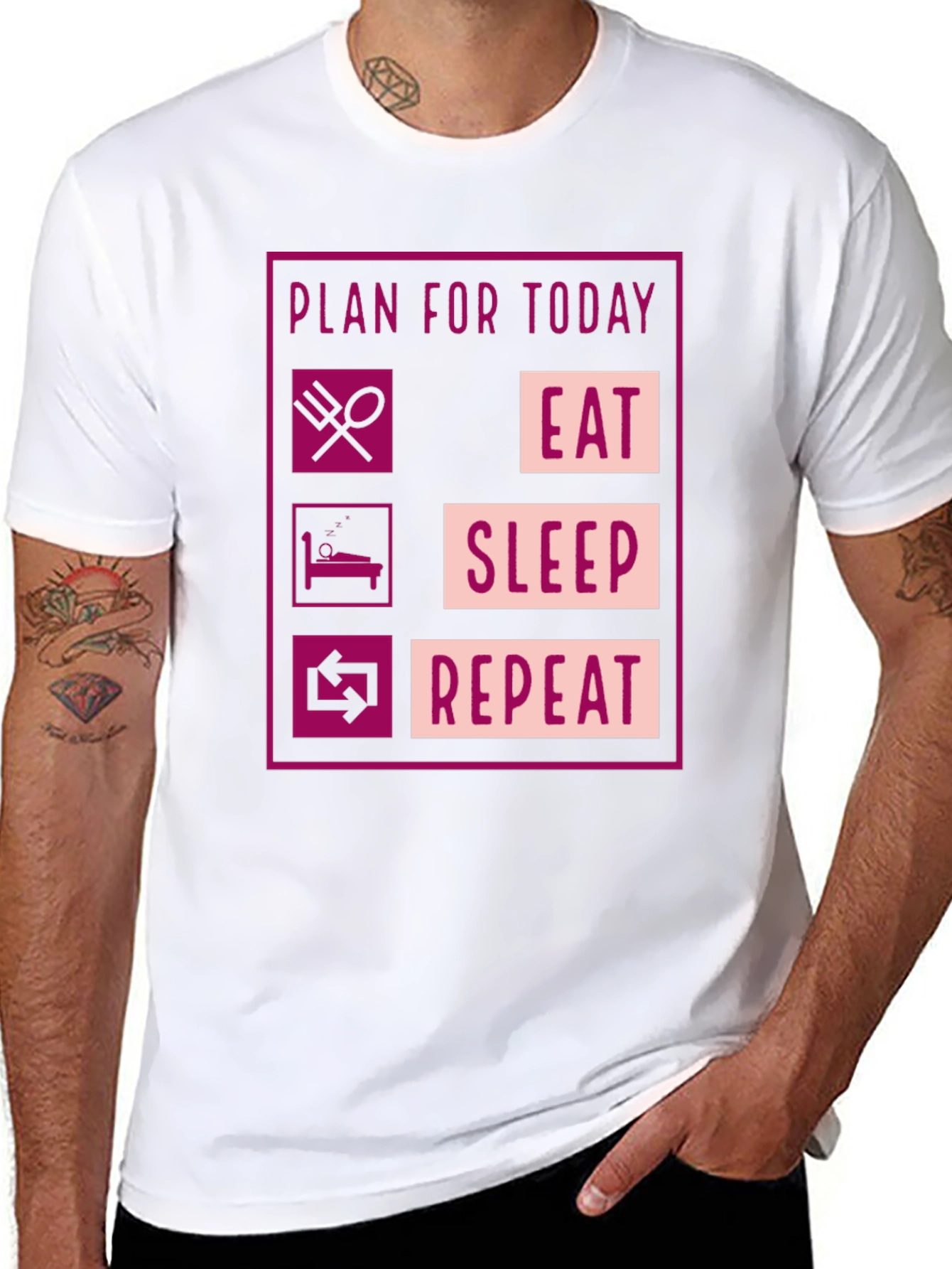 Black Eat Sleep Repeat Graphic Tee - Funny Daily Plan Shirt view 8