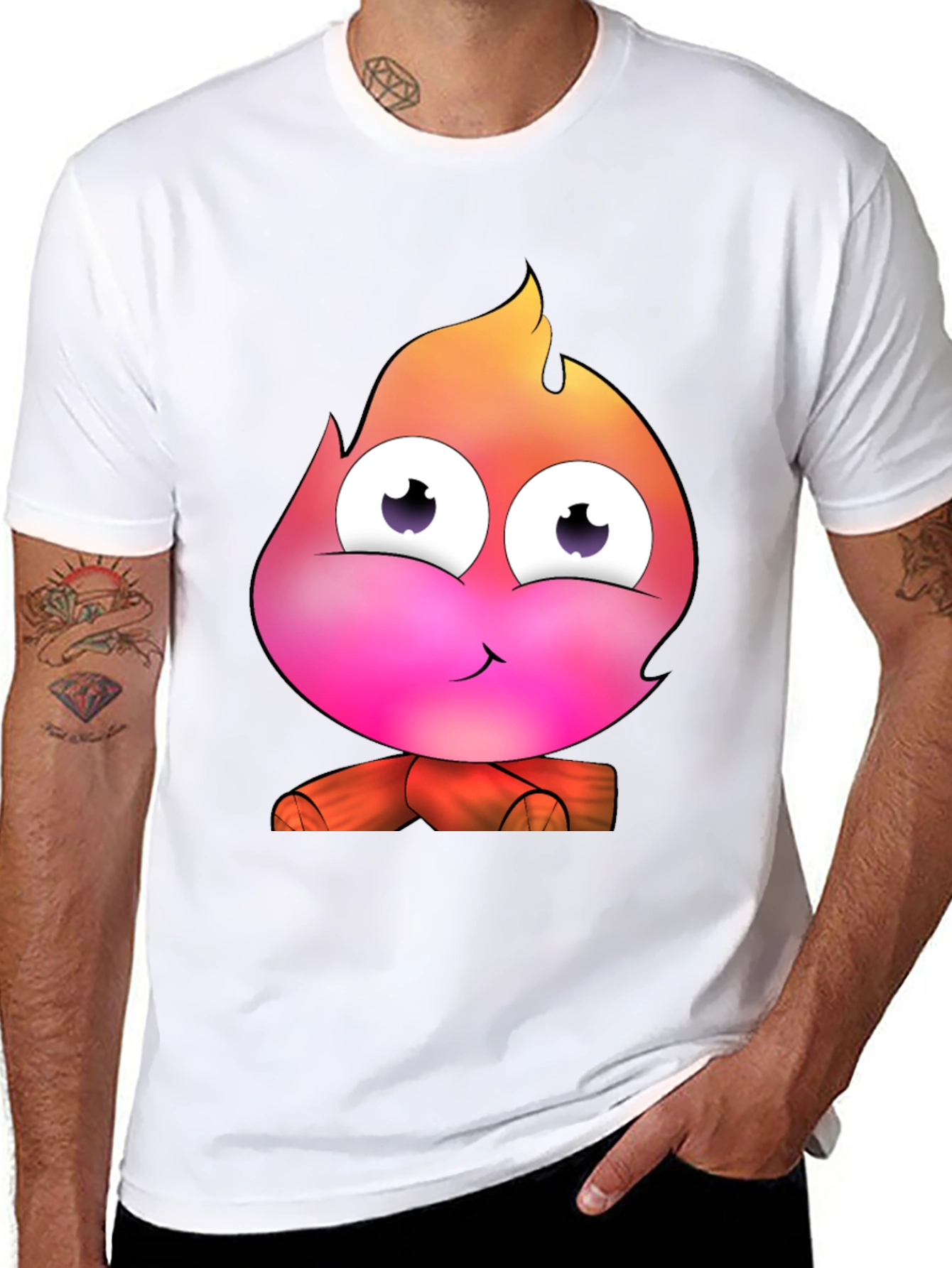 Black Cartoon Fire Character Graphic Tee - Black T-Shirt view 8