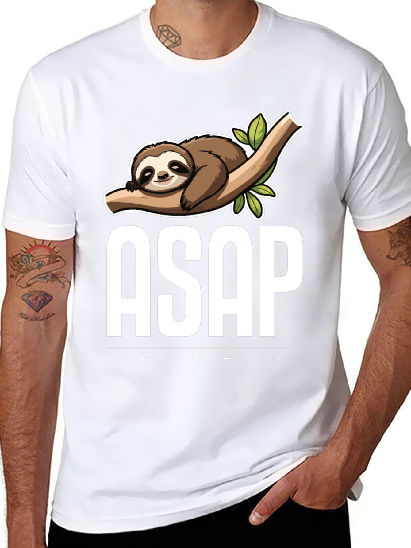 Black Funny Sloth ASAP T-Shirt - Lazy Humor Tee view 8