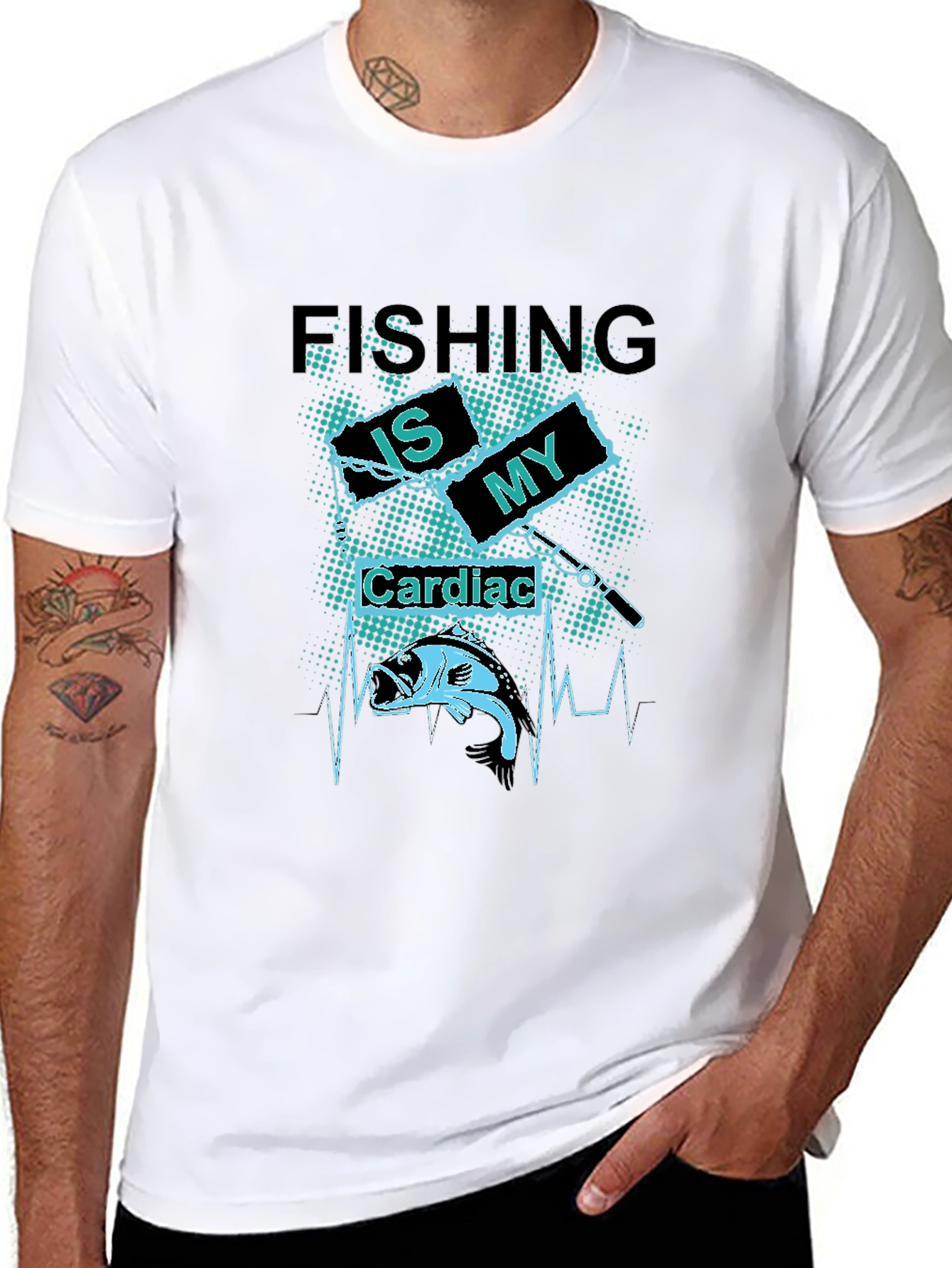 Black Fishing Is My Cardiac T-Shirt - Bass Fisherman Tee view 8