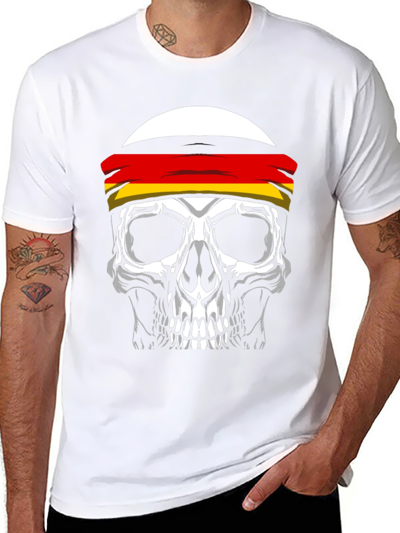 Skull with German Flag Headband Graphic Tee - 8