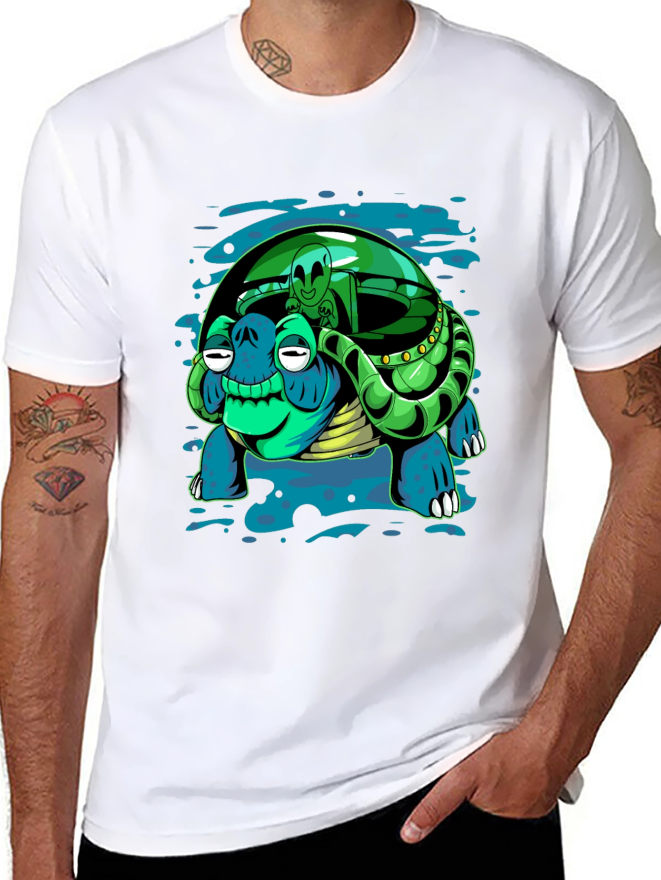 Black Alien Turtle Graphic T-Shirt view 8