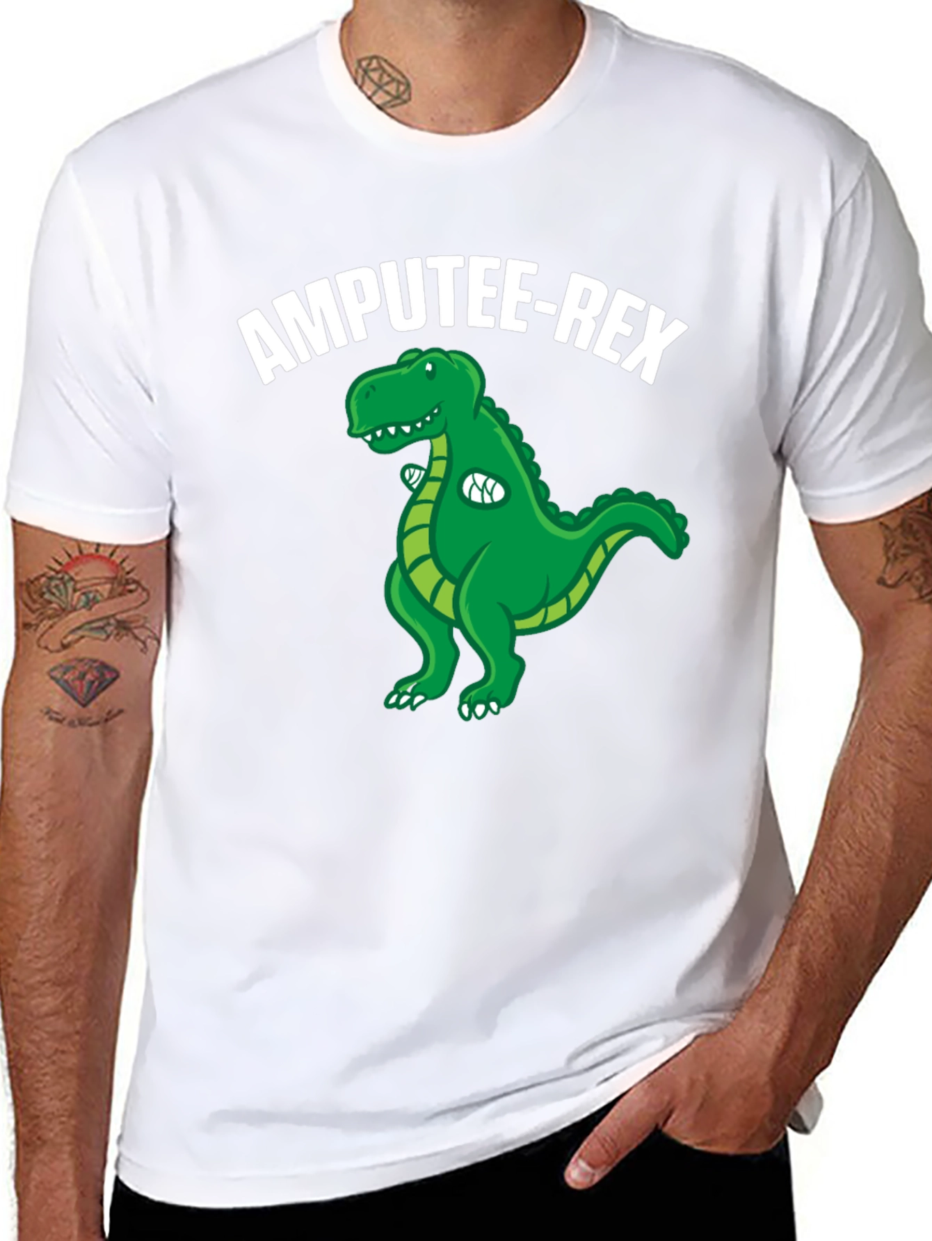 Black Amputee-Rex T-Shirt: Funny Dinosaur Graphic Tee view 8