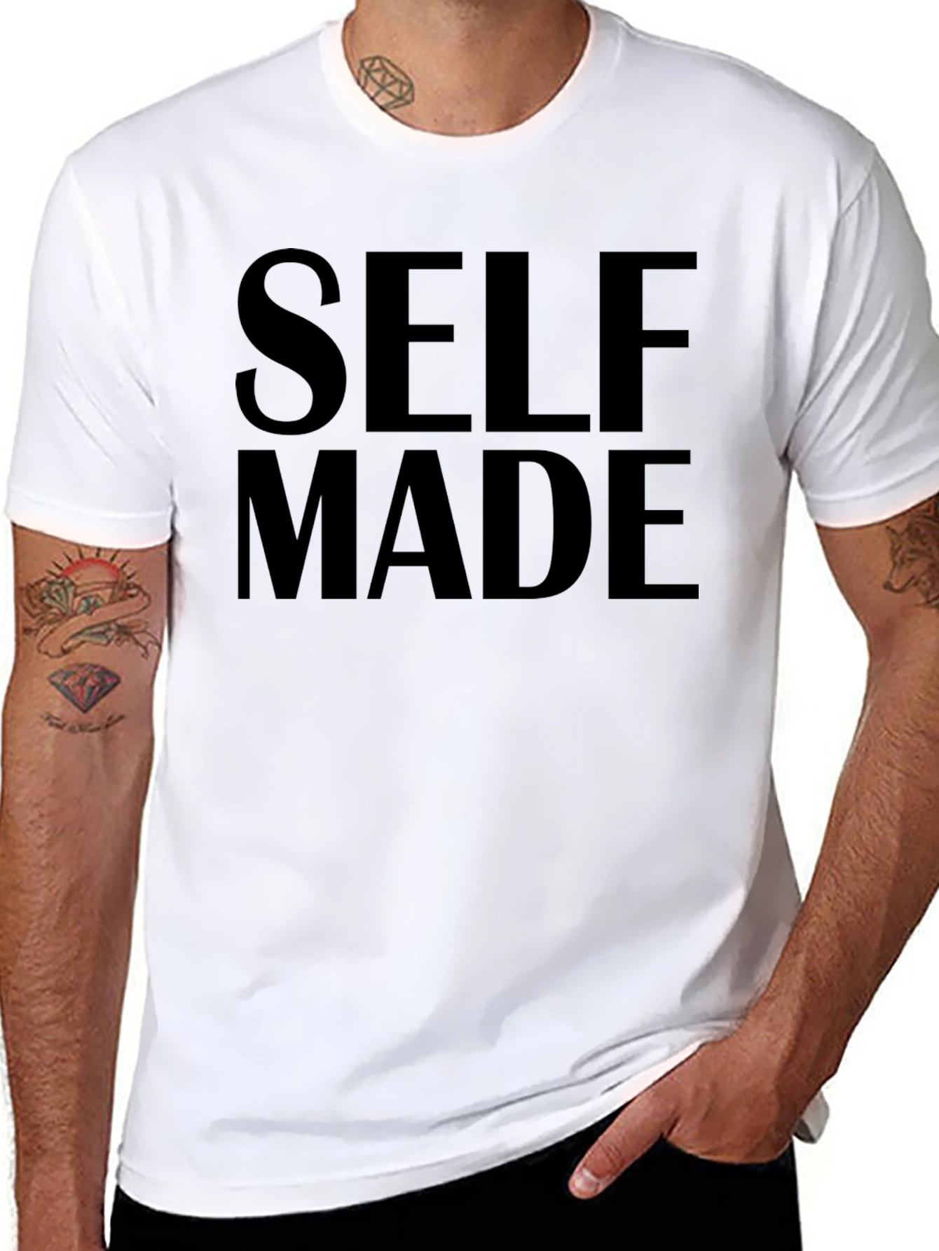 Black Self Made Graphic Print T-Shirt - Crew Neck Tee view 8