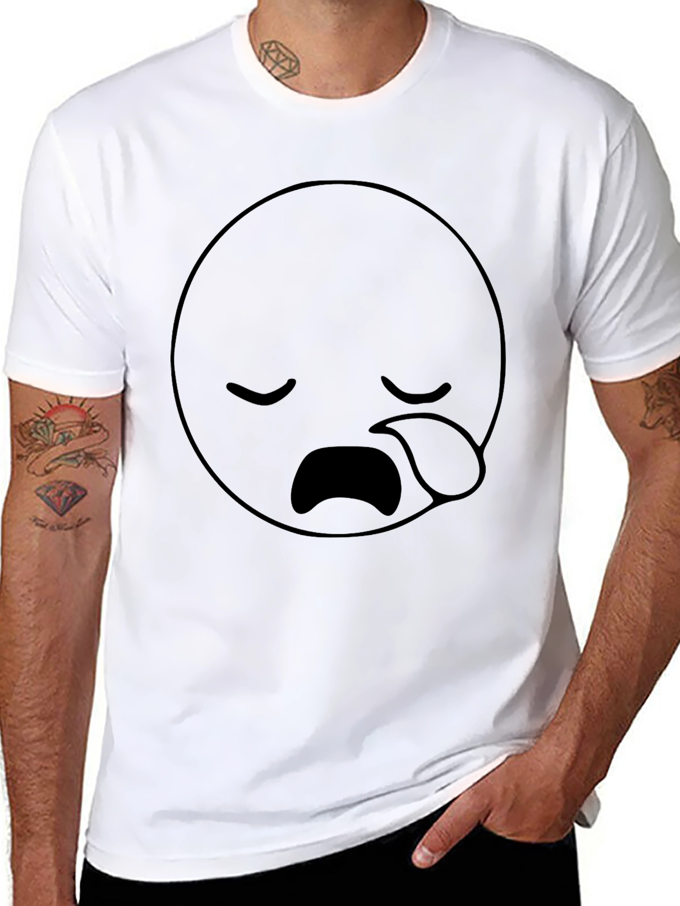 Black Sad Face Emoji Graphic Black T-Shirt view 8