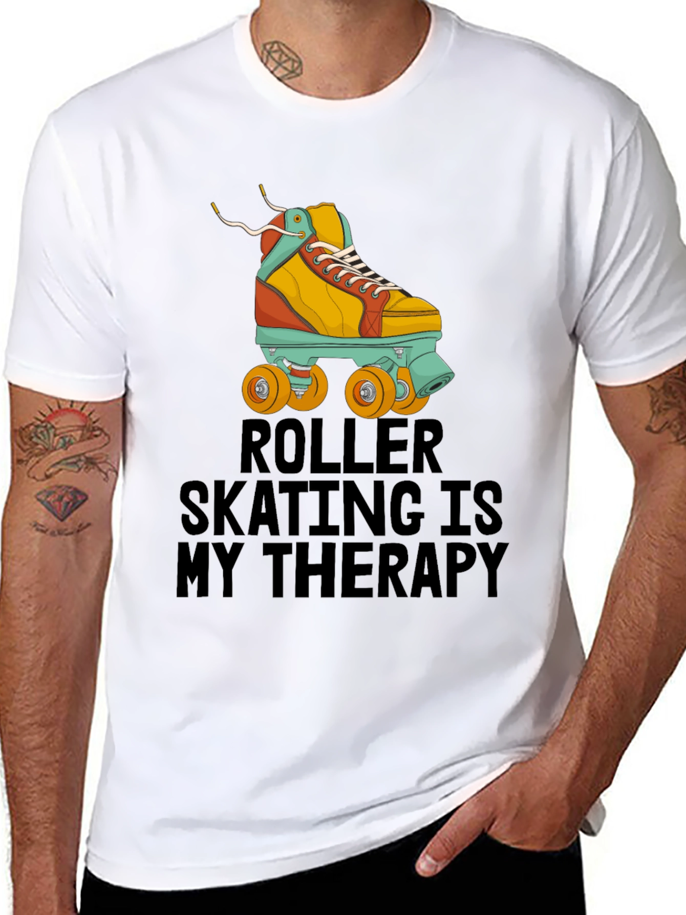 Black Roller Skating Therapy T-Shirt - Cool Retro Design view 8