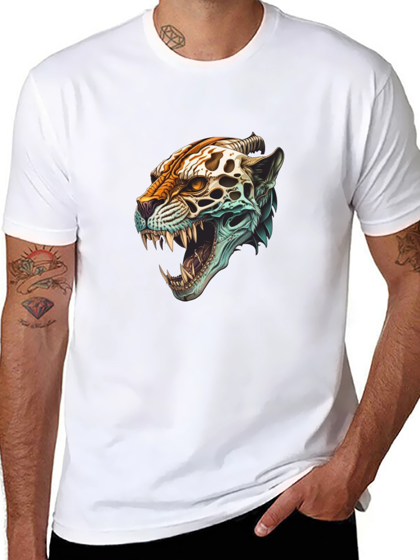 Black Jaguar Skull Graphic Print T-Shirt view 8