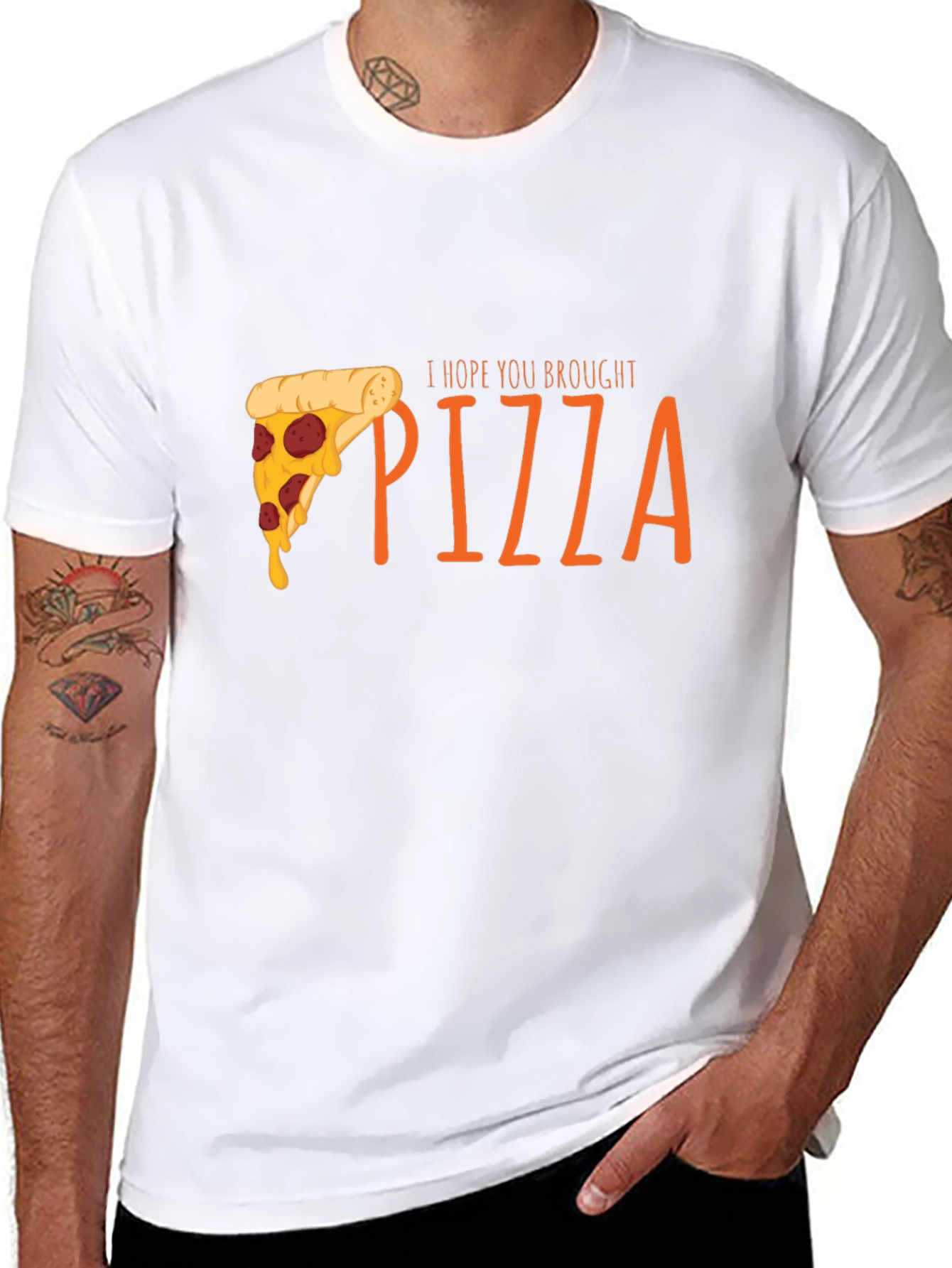Black Pizza Lover Graphic T-Shirt - I Hope You Brought Pizza view 8