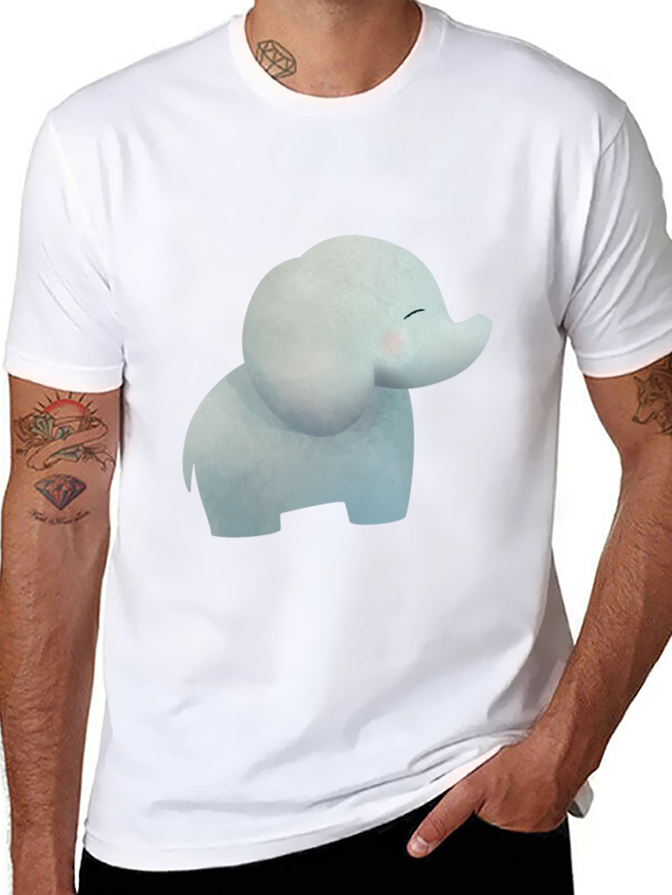 Black Cute Cartoon Elephant Black T-Shirt view 8