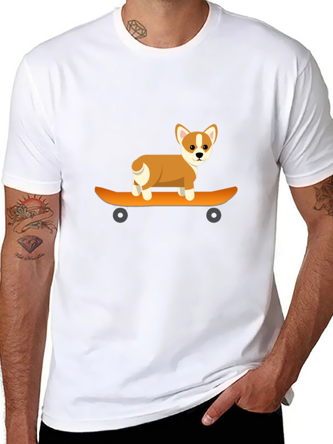 Black Corgi Skateboarder Tee - Cool Graphic T-Shirt view 8