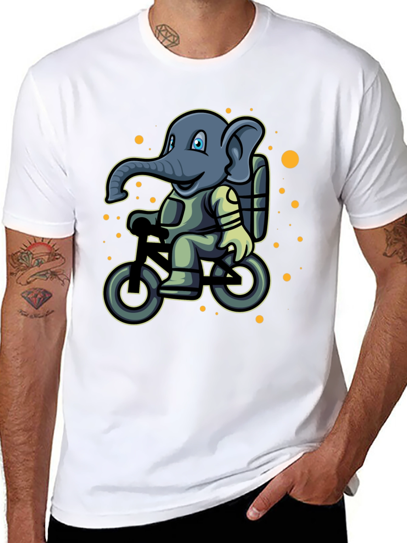 Black Elephant on Bike T-Shirt - Cartoon Style view 8