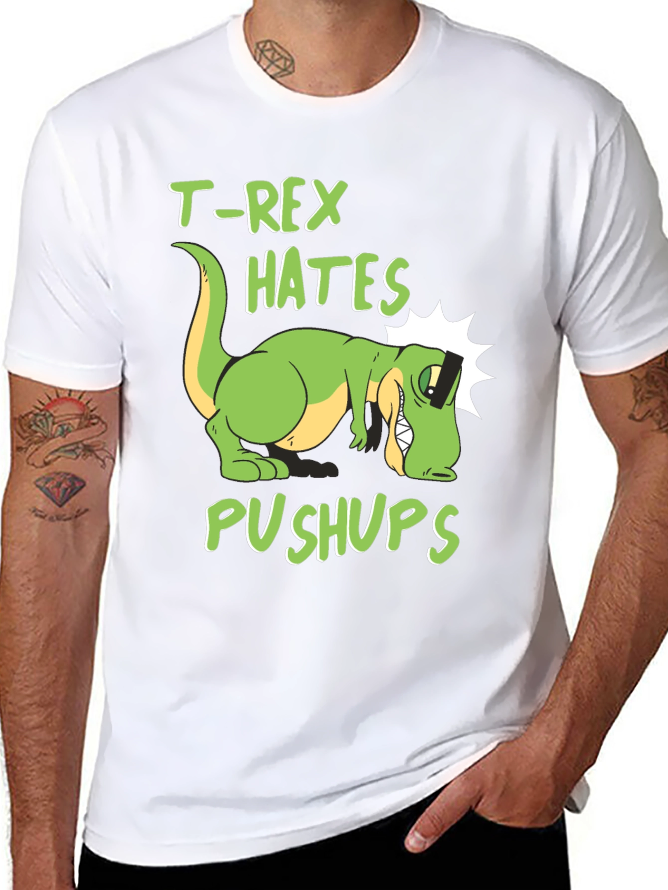 Black T-Rex Hates Pushups Graphic Tee view 8