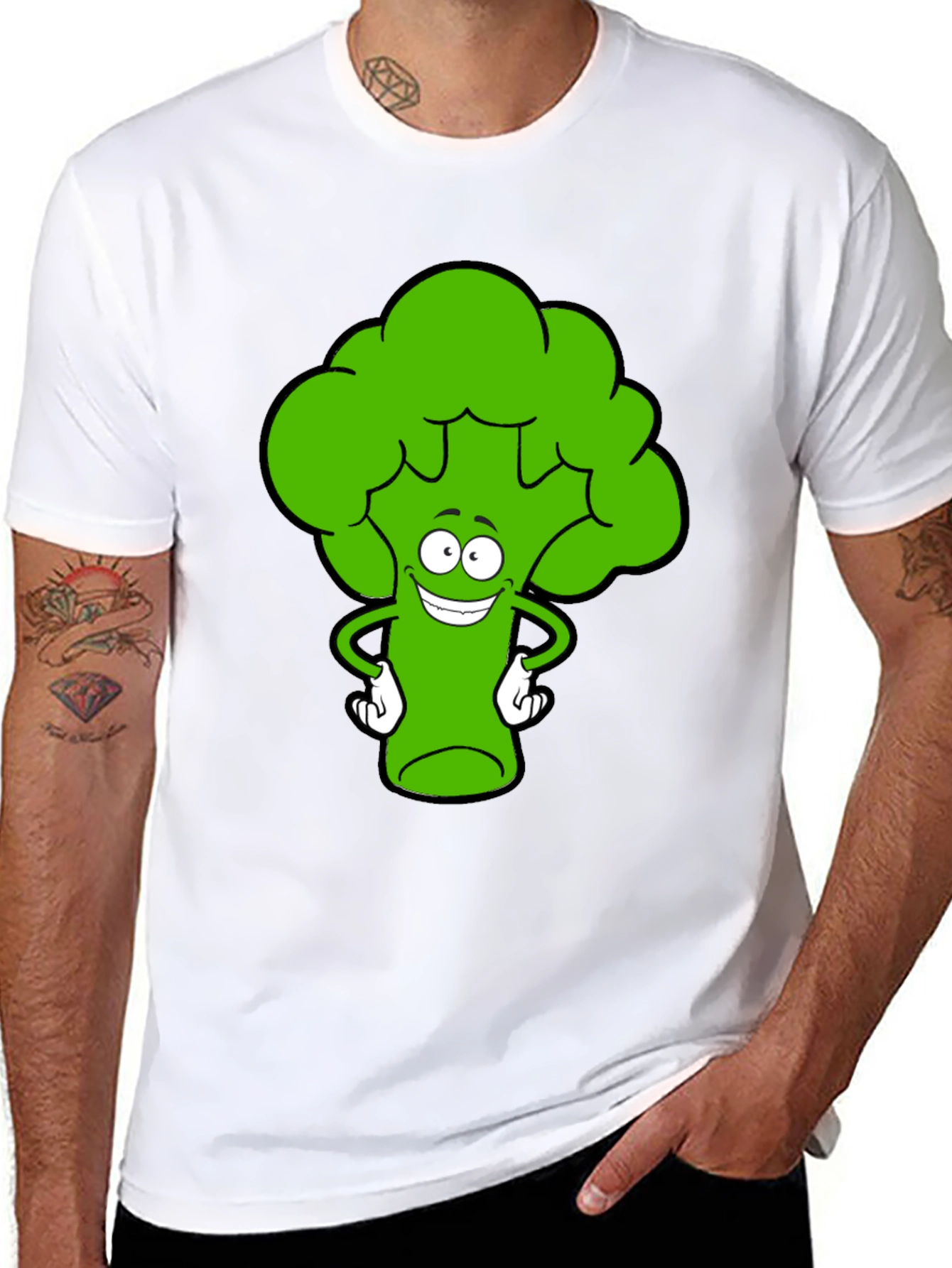 Black Funny Broccoli Cartoon Black T-Shirt view 8