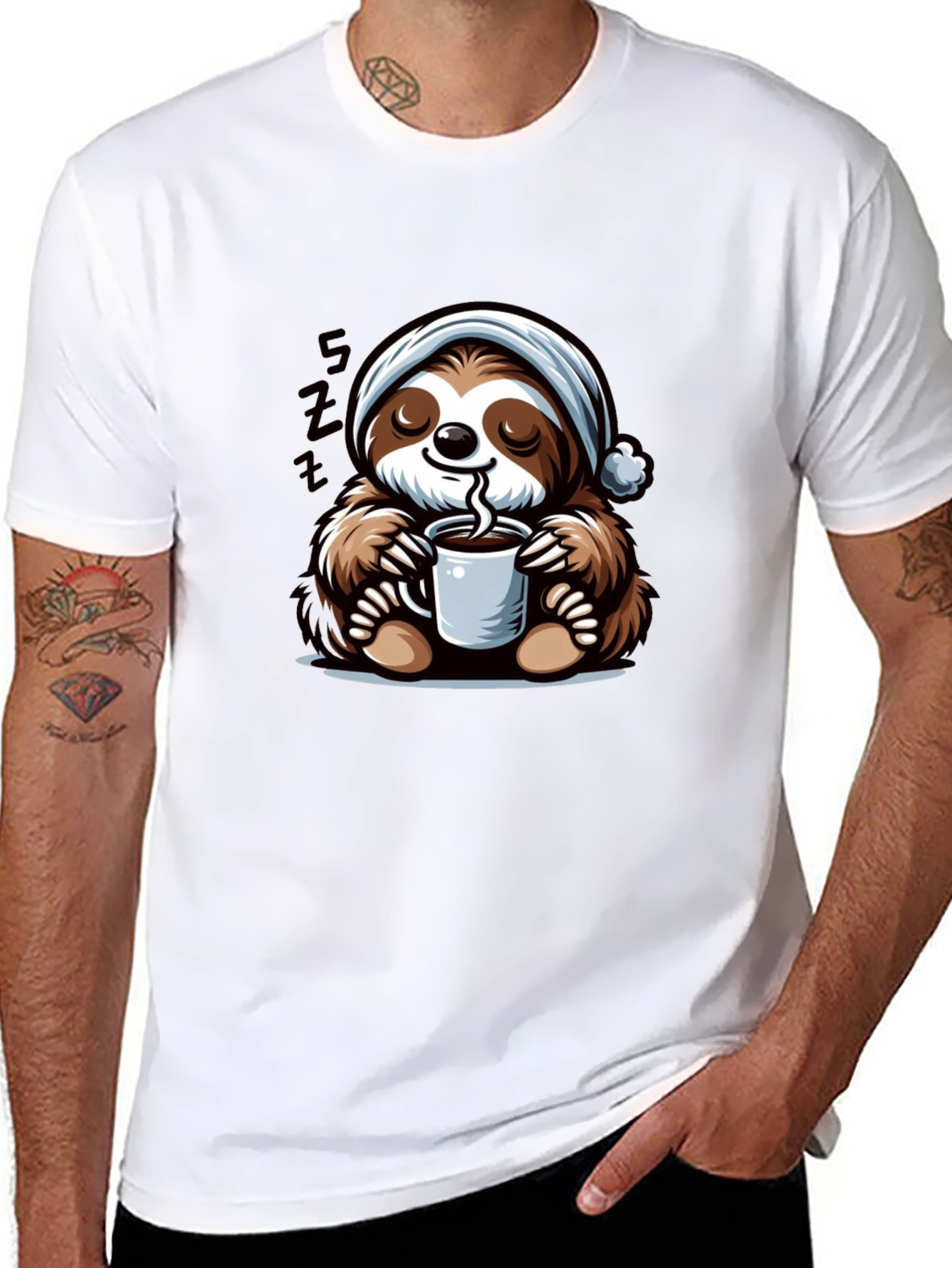 Black Cute Sloth Coffee T-Shirt view 8