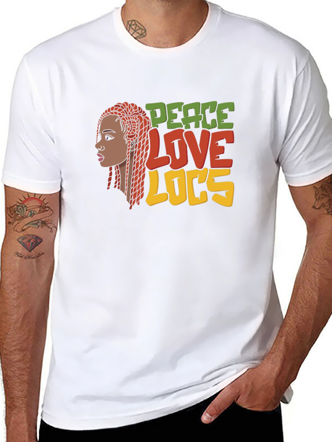 Black Peace Love Locs T-Shirt - Black Graphic Tee view 8