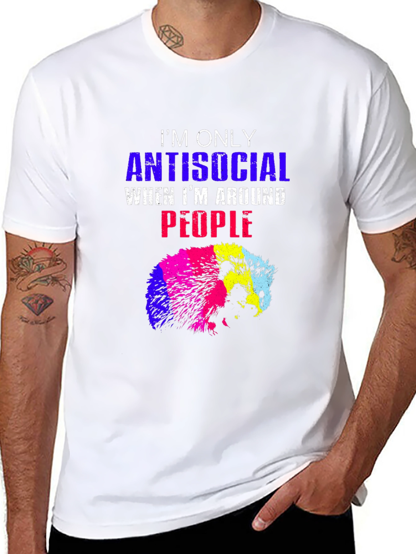 Black Antisocial Hedgehog Tee - Quirky Graphic T-Shirt view 8
