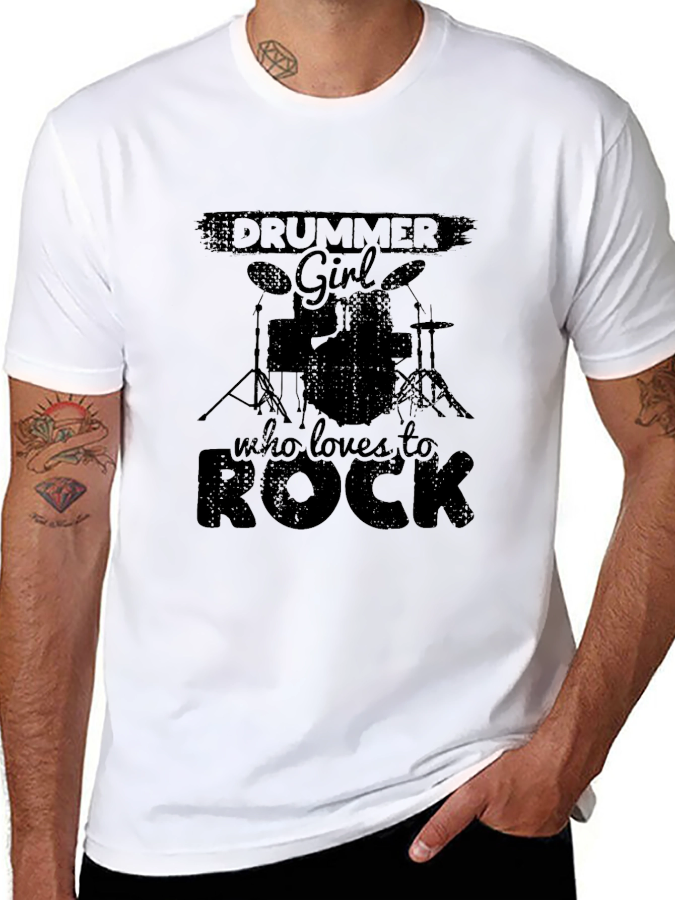 Black Drummer Girl Rock Music T-Shirt view 8