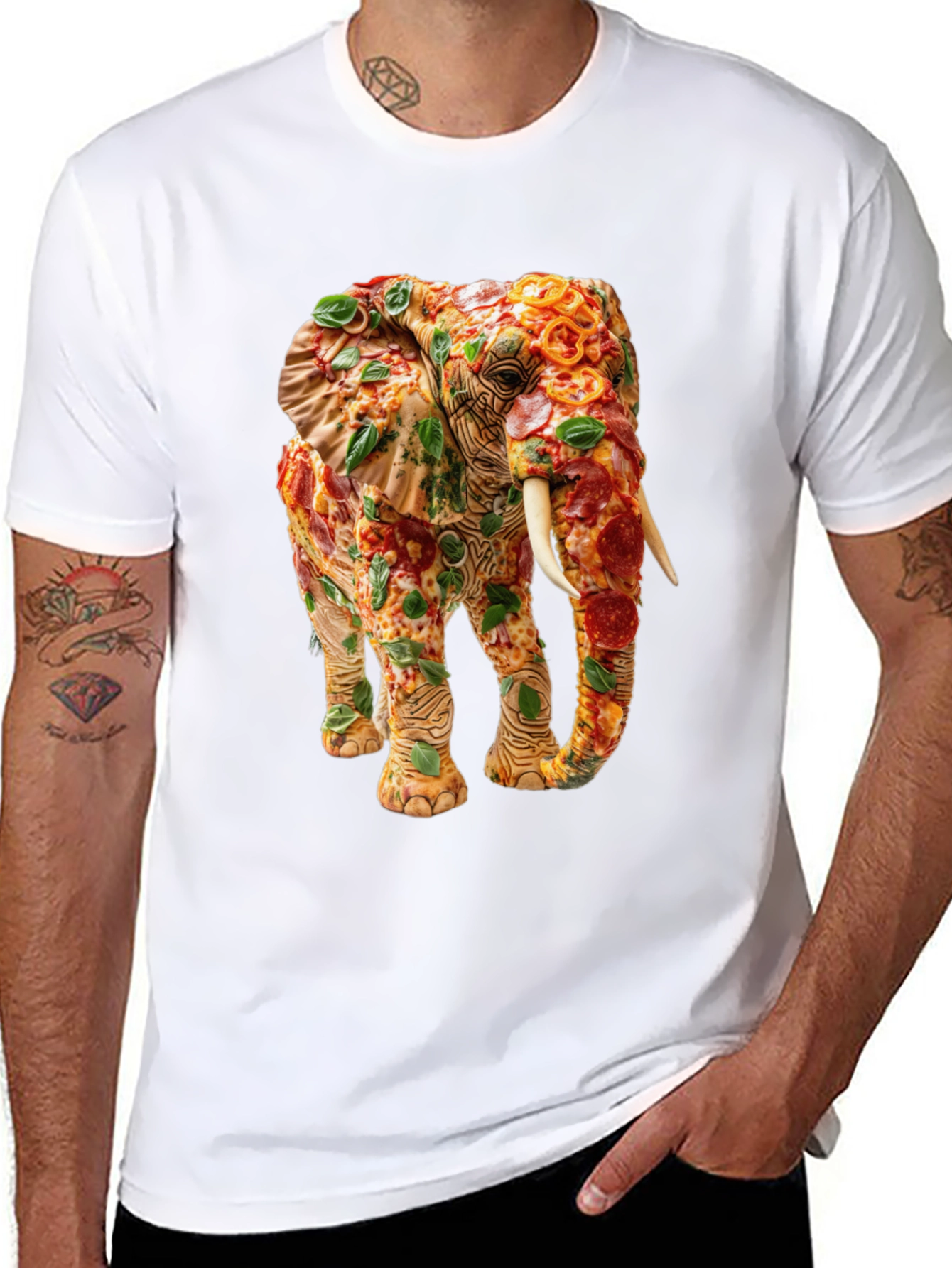Black Pizza Elephant Graphic Tee - Unique Food Art Shirt view 8