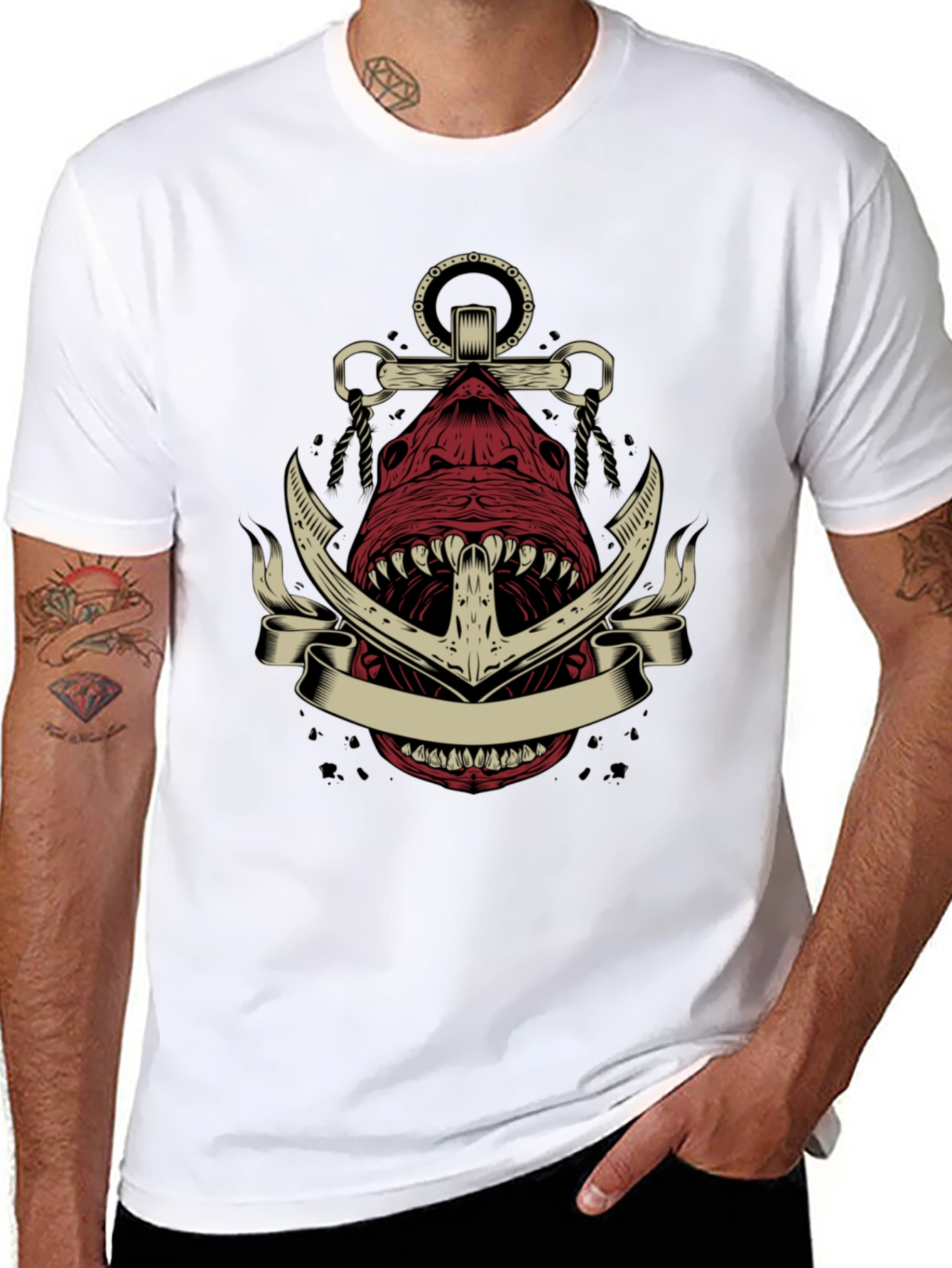 Black Anchor Shark Graphic Tee - Nautical Style view 8