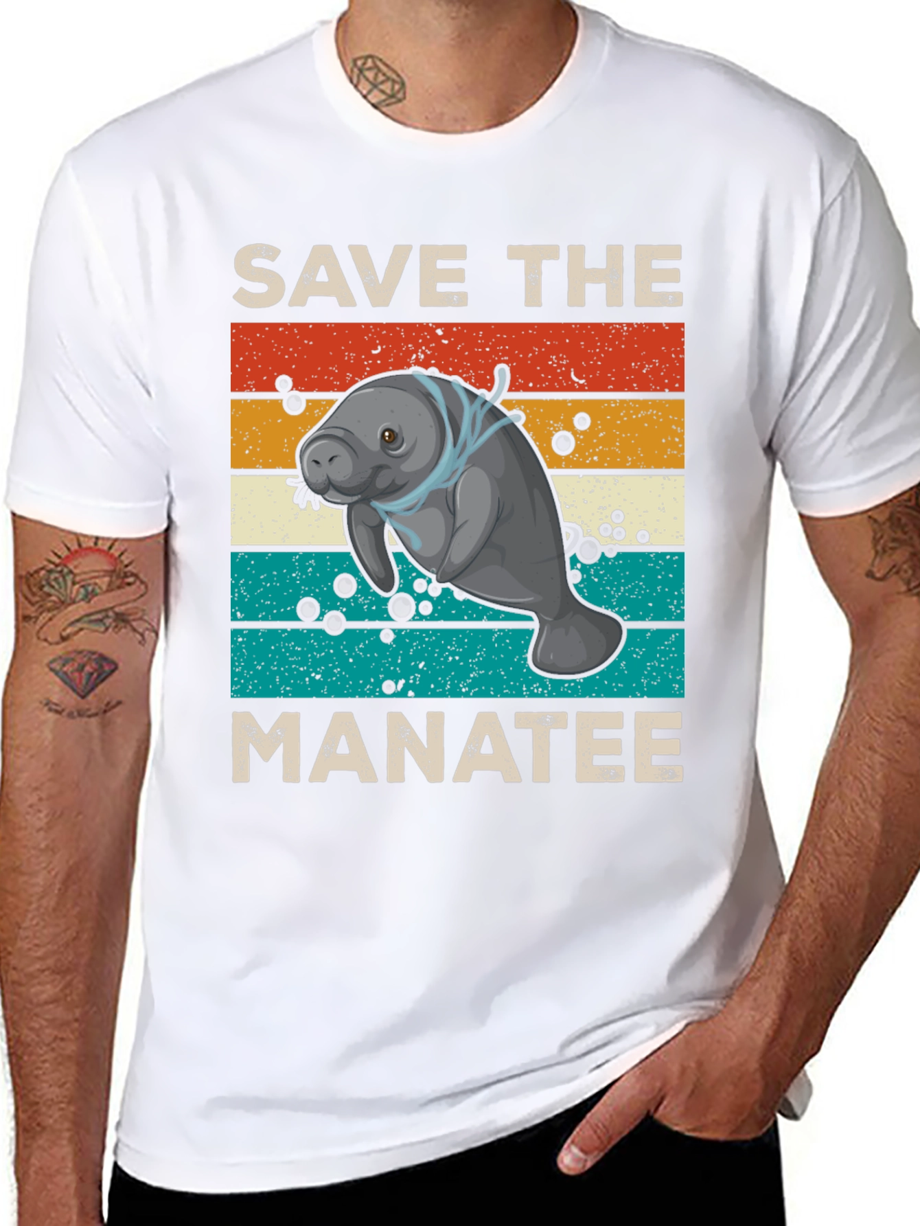 Black Save the Manatee Graphic T-Shirt - Eco-Friendly Sea Life Tee view 8